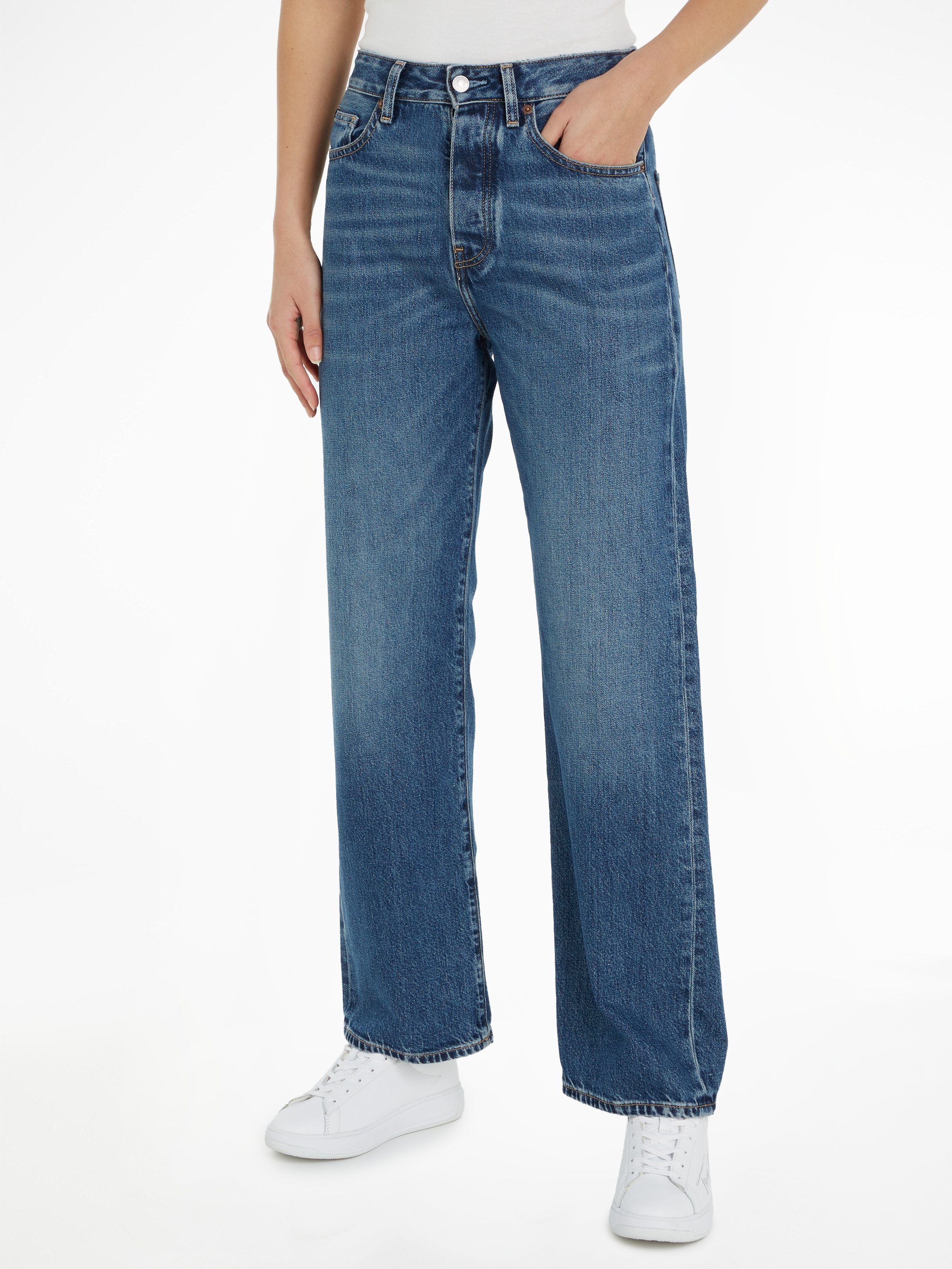 Tommy Hilfiger Straight-Jeans LOOSE STRAIGHT RW KLO mit Lederlogopatch | Stretchjeans