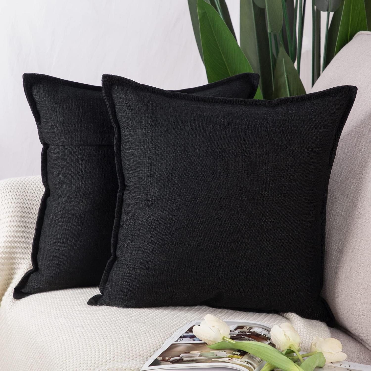 LuxusKollektion Kissenhülle Kissenbezug 2er-Set Schwarz 45x45cm Rustikal, (2 Stück)