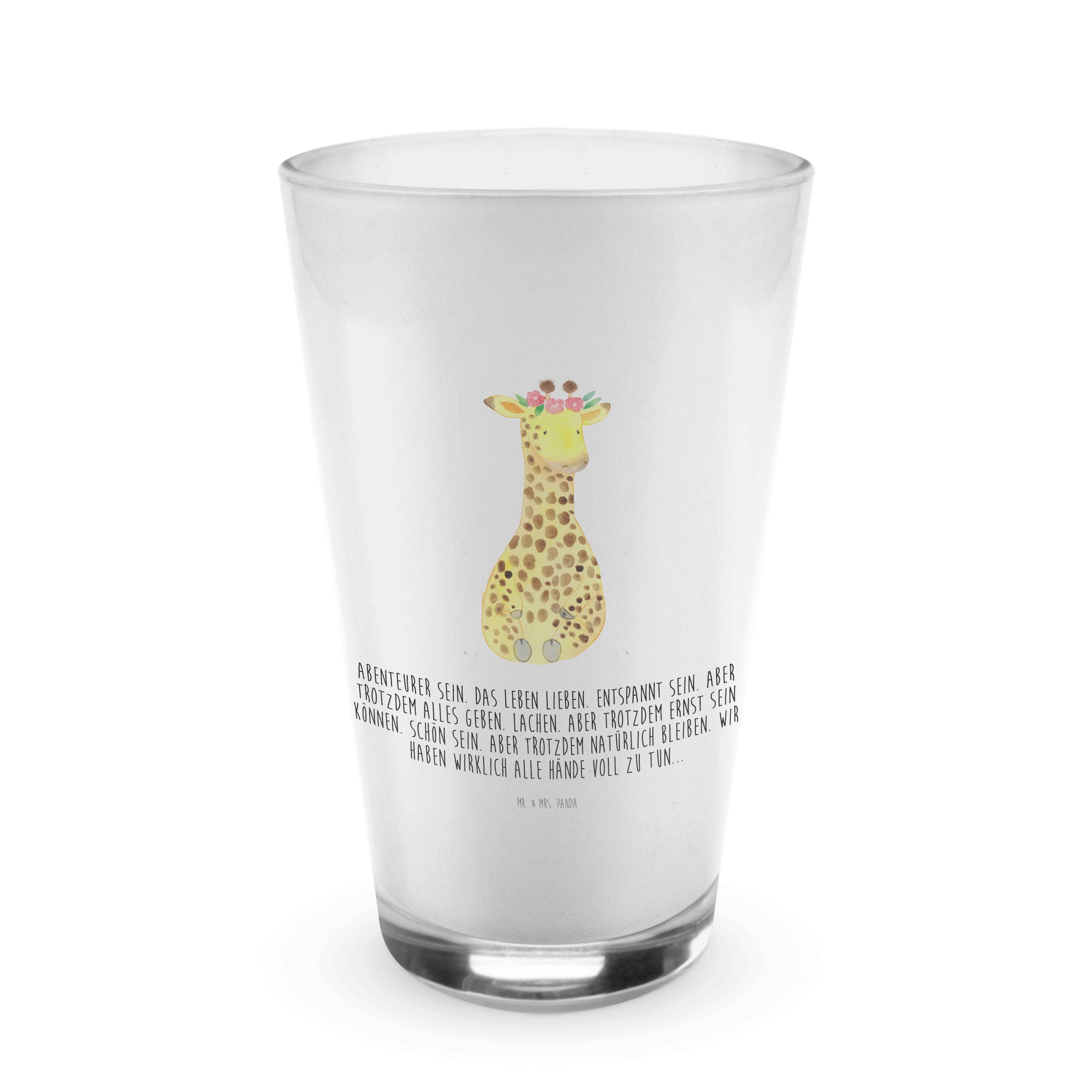 Mr. & Mrs. Panda Glas Giraffe Blumenkranz - Transparent - Geschenk, Latte Macchiato, Cappuc, Premium Glas