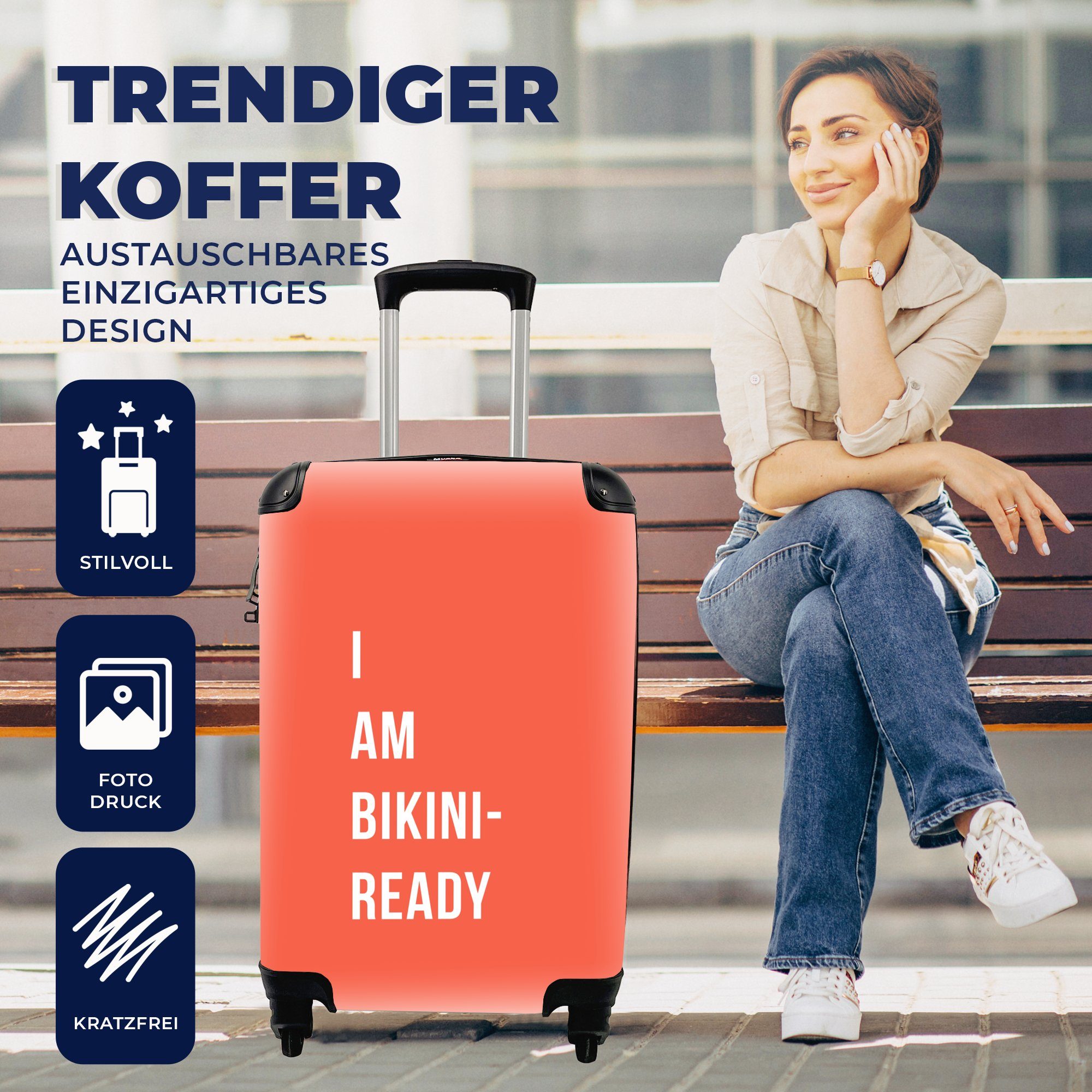 Handgepäck Reisetasche mit bereit - Bikini Reisekoffer für 4 rollen, Ferien, Trolley, für Zitat, Handgepäckkoffer Rollen, bin MuchoWow Orange Ich - den