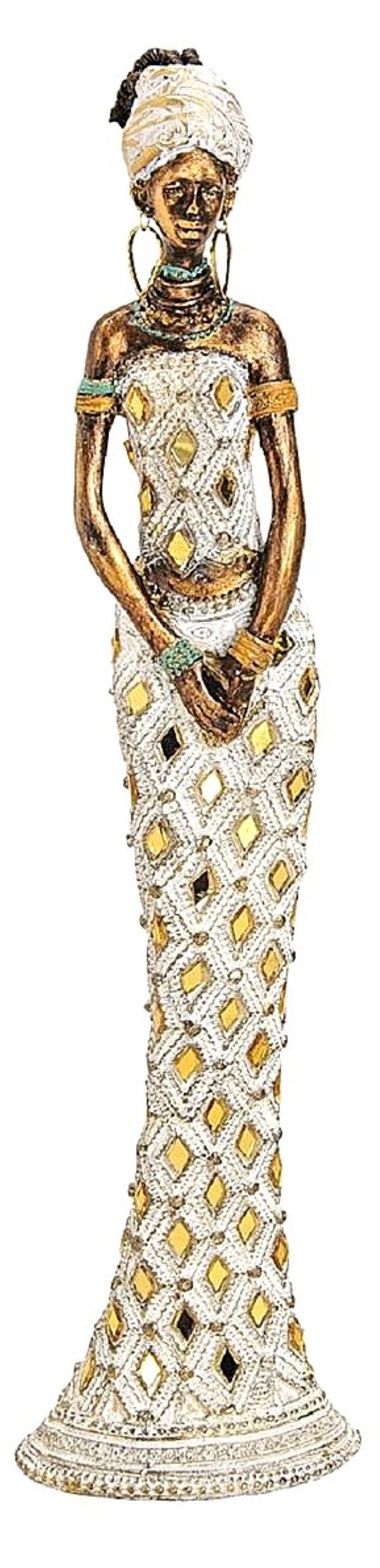 Geschenkestadl Afrikafigur Afrikanerin 33 cm Dekofigur afrikanische Frau weiss gold 2 Motive