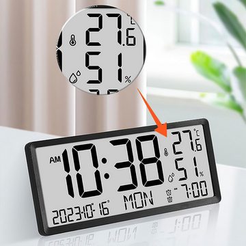 Novzep Wanduhr LCD Wanduhr,Multifunktionale Großbild Uhr mit Temperatur,Kalender