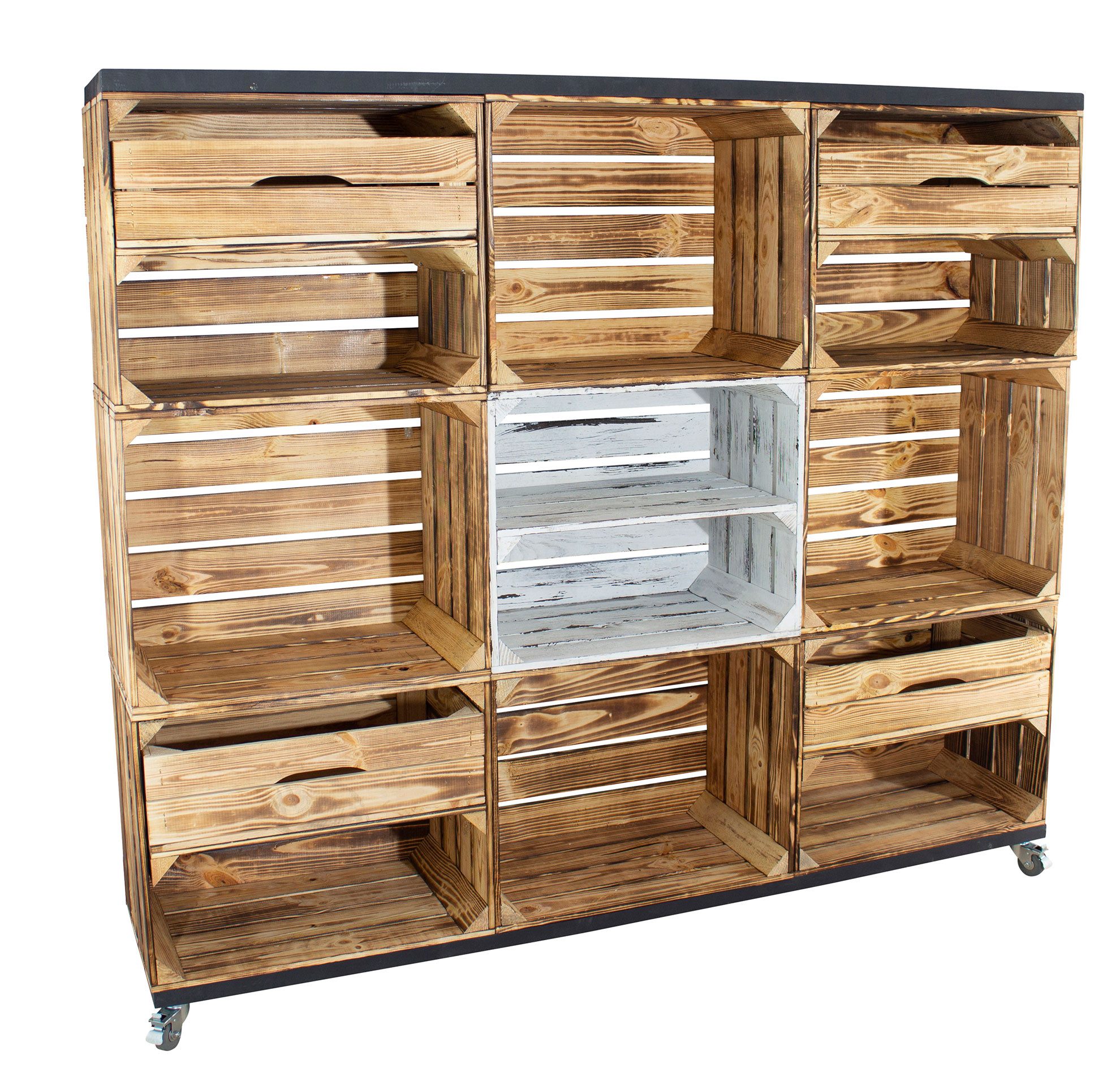 Kistenkolli Altes Land Allzweckkiste mit 8 geflammten mit 4 1 shabby weiß mit Mittelbrett Rollen (Spar-Set, 1er Set)