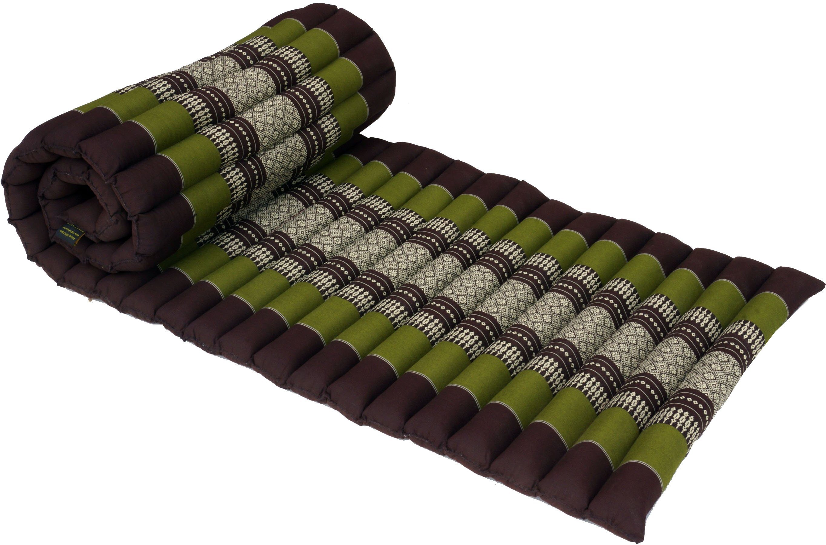 Guru-Shop Sitzkissen Rollbare Thaimatte, Bodenmatte mit Kapokfüllung.. grün/braun