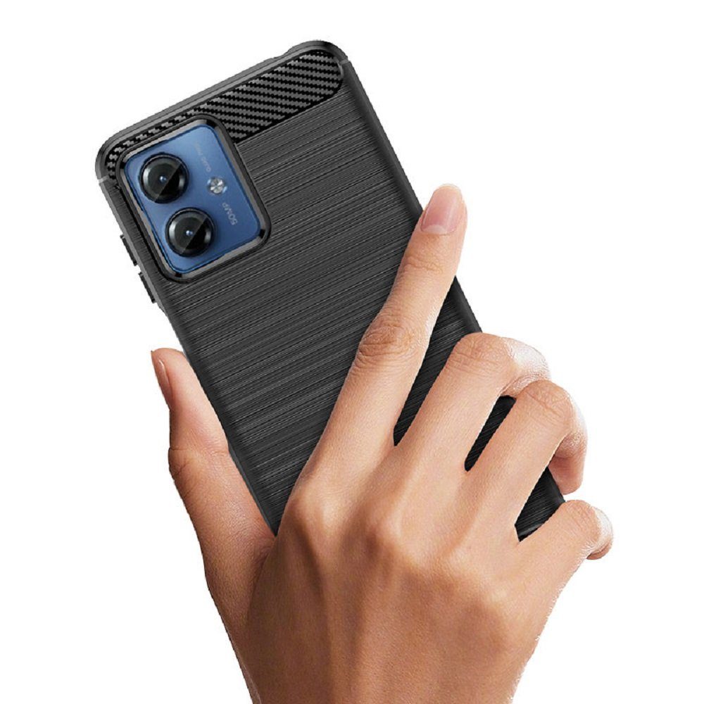 COFI 1453 Bumper Carbon Case für Nokia C22 flexible Silikon-Carbon-Hülle schwarz