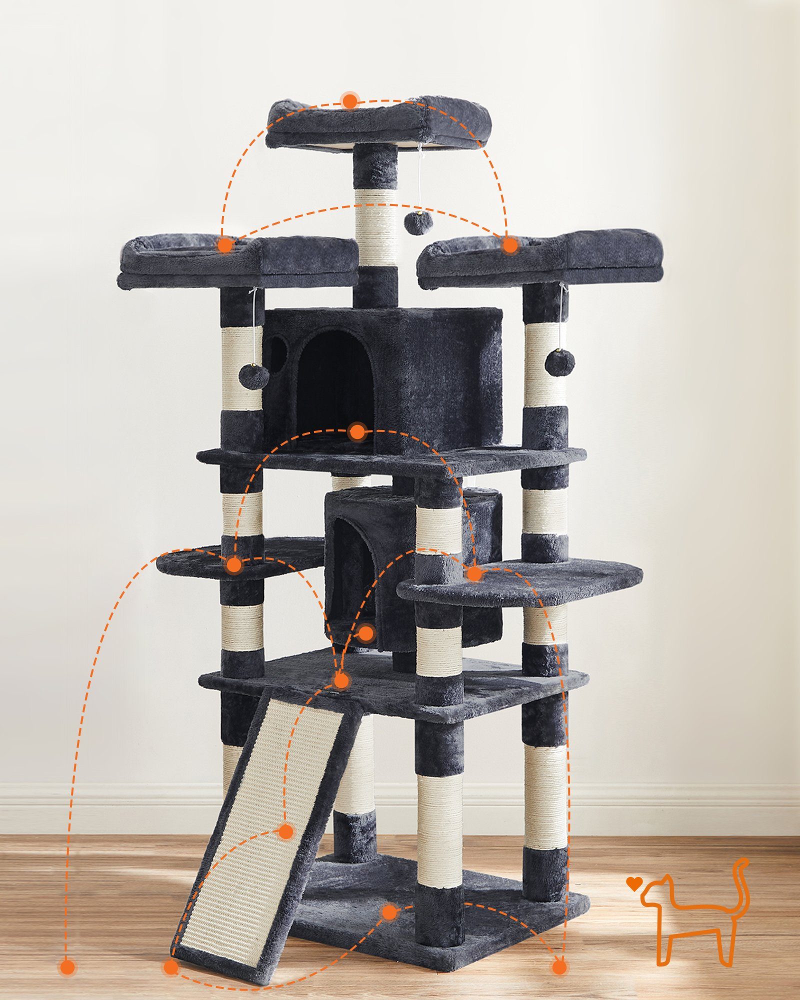 FEANDREA Kratzbaum, Katzenbaum,172cm, groß,3 flauschigen Aussichtsplattform