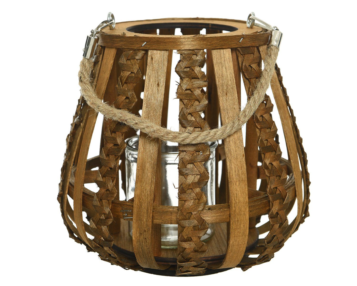 Kaemingk Windlicht, Laterne Windlicht Holz mit Henkel 19cm natur