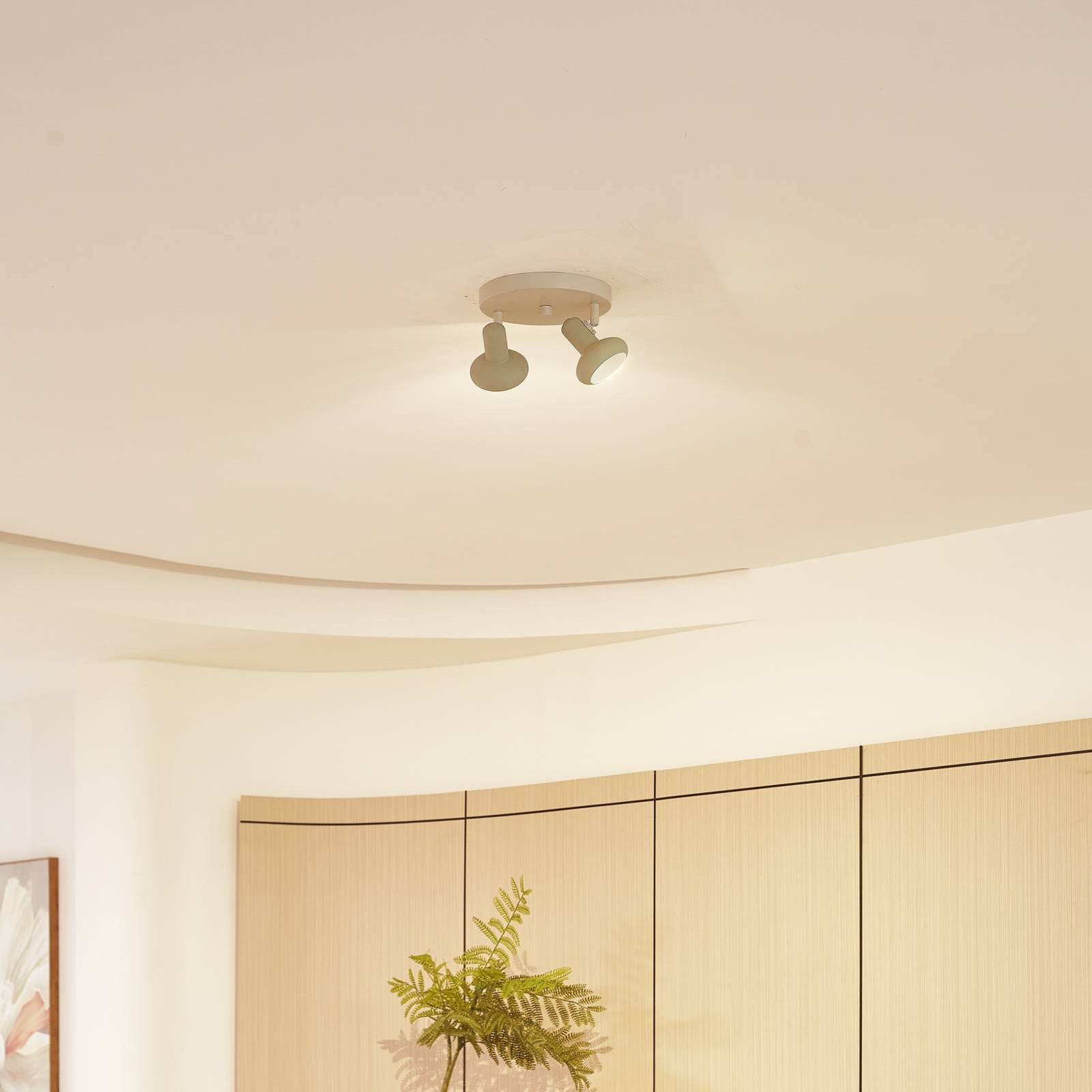 Lindby Deckenstrahler Huby, Metall, Creme IP20, 2 x 10 W LED