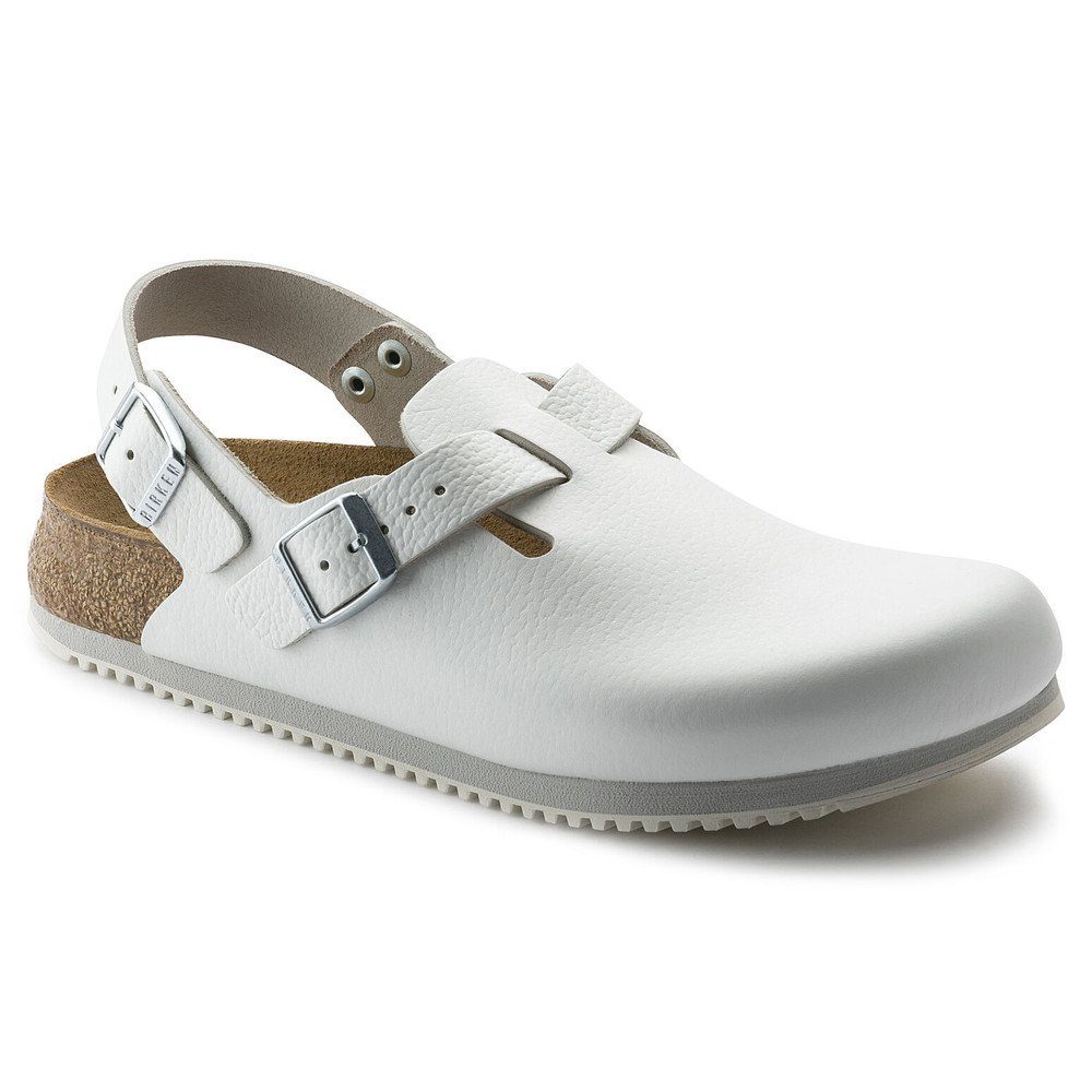Clog Tokio Super Grip, Naturleder, weiß Pantolette