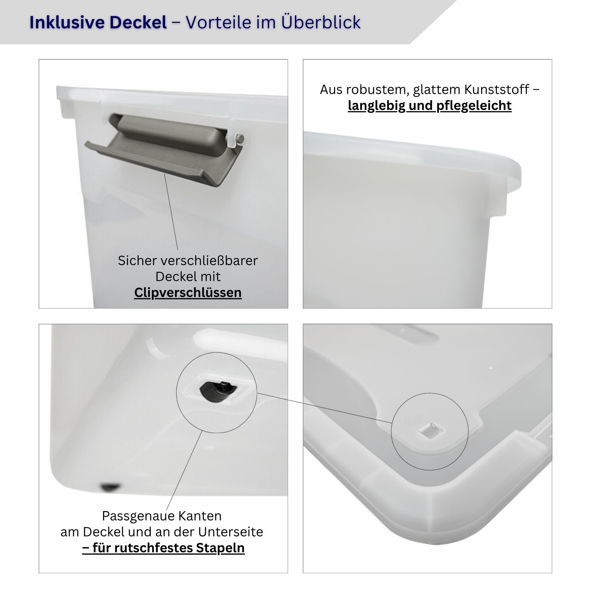PROREGAL® Aufbewahrungsbox mit Deckel 30-60 Liter Kunststoff Transparent Stapelbar (4 St) – Bild 5 von 5