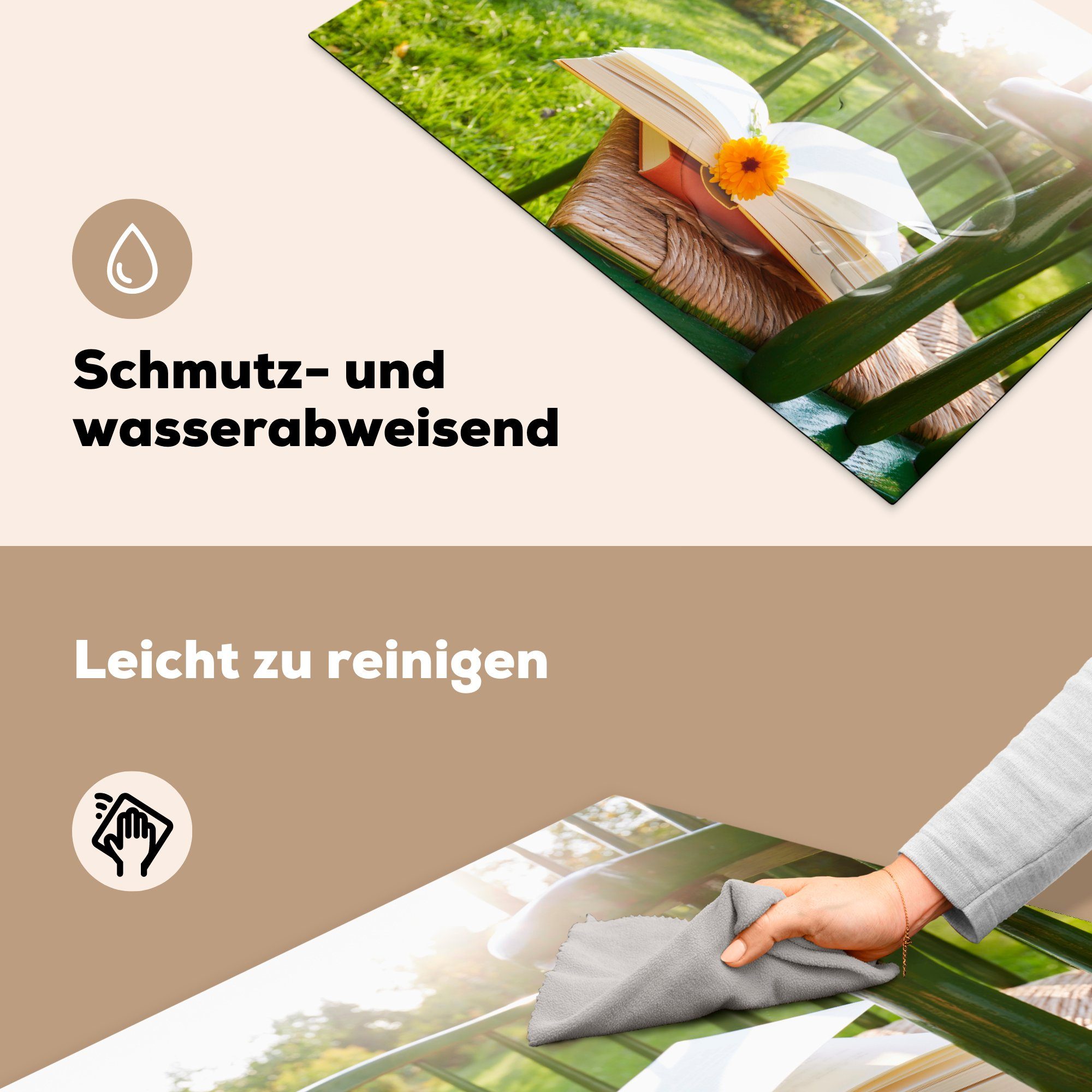 81x52 Herdblende-/Abdeckplatte mit Garten, cm, Ceranfeldabdeckung Buch Induktionskochfeld MuchoWow Schutz (1 für die küche, Stuhl tlg), im Vinyl,