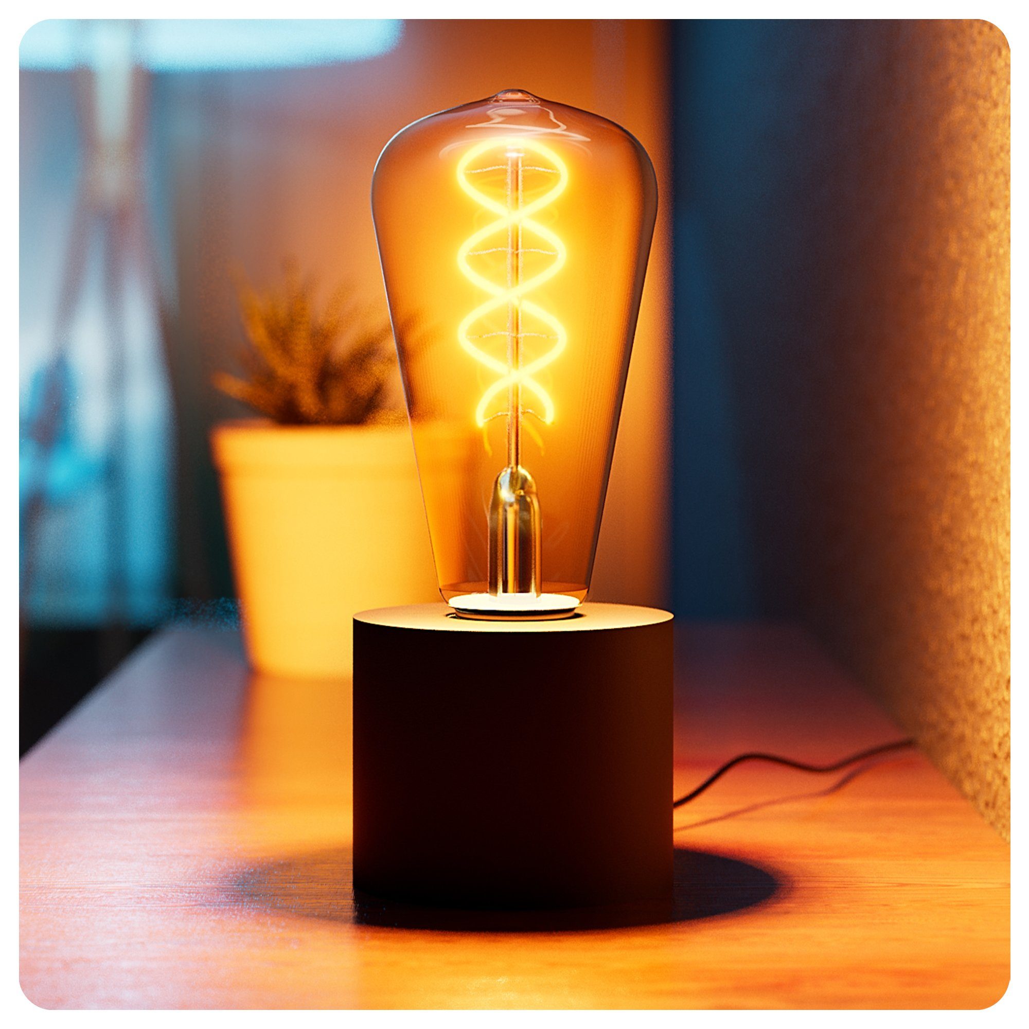 SSC-LUXon LED Spiegelleuchte NAMBI Wand- & Tischlampe schwarz mit Kabel & Stecker mit Edison LED, Extra Warmweiß