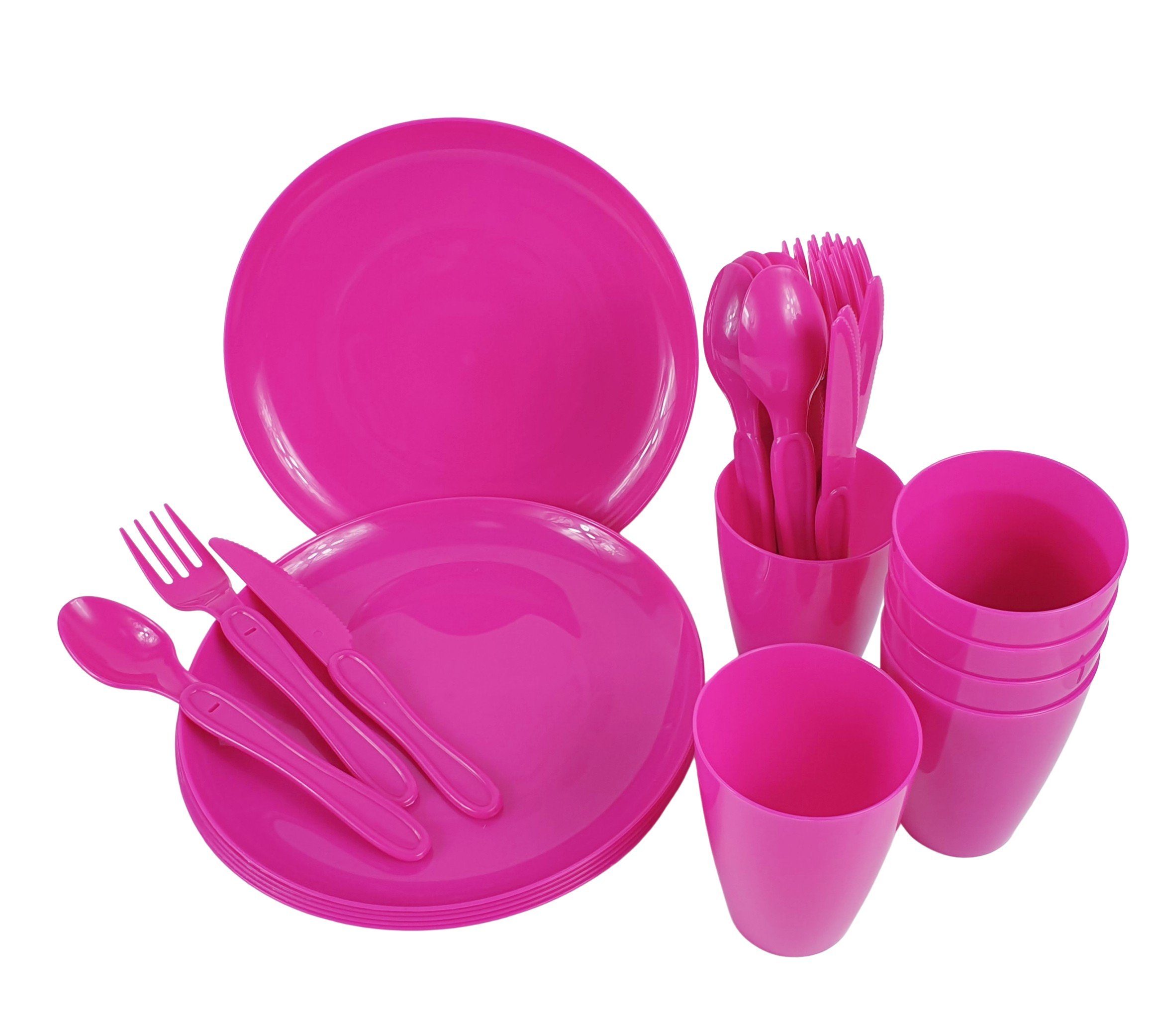 sesua Geschirr-Set Picknickgeschirr Geschirr Set Picknick 31 teilig mit Box, 4 Personen pink