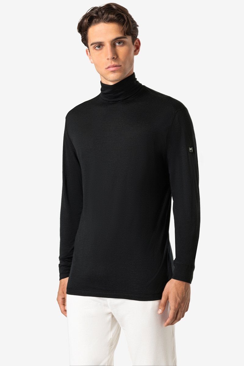 SUPER.NATURAL Langarmshirt Merino Longsleeve M SKIING ROLL NECK funktioneller Merino-Materialmix Jet Black