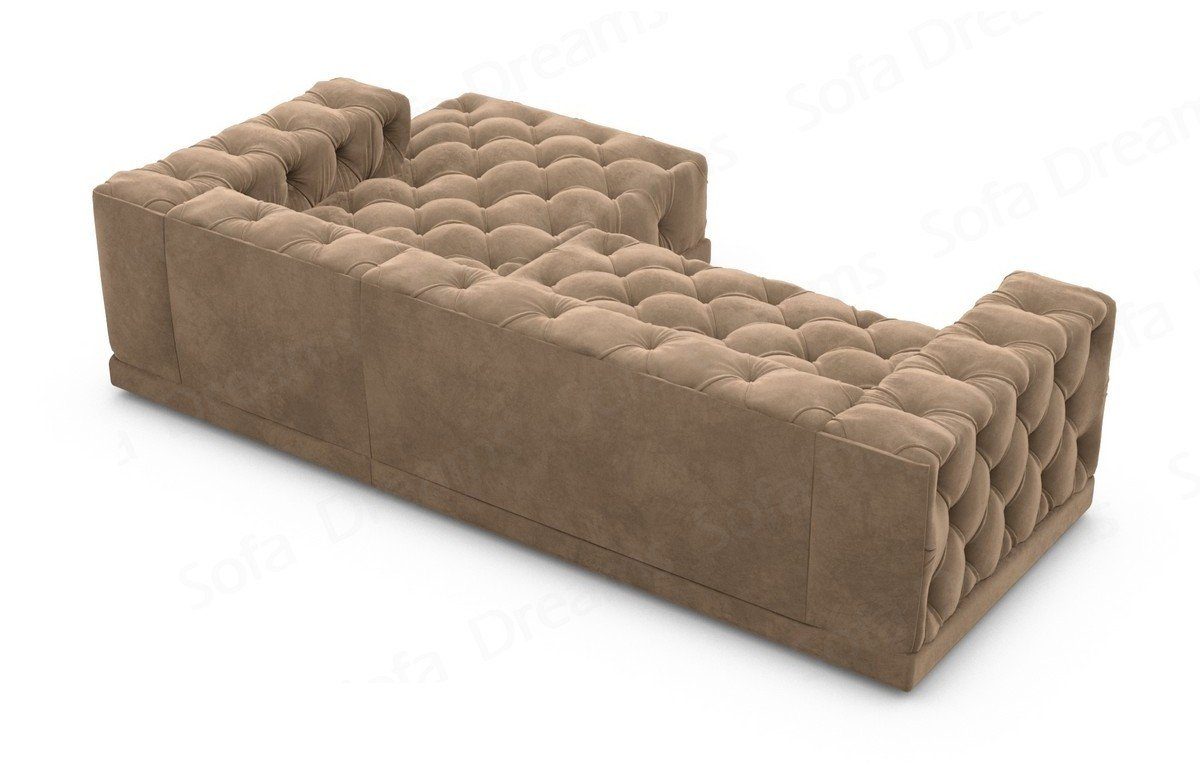Sofa Dreams Ecksofa Designer Samtstoff Loungesofa, Stil hellbraun09 Polster L Chesterfield Stoffsofa, kurz Sofa Form Palma