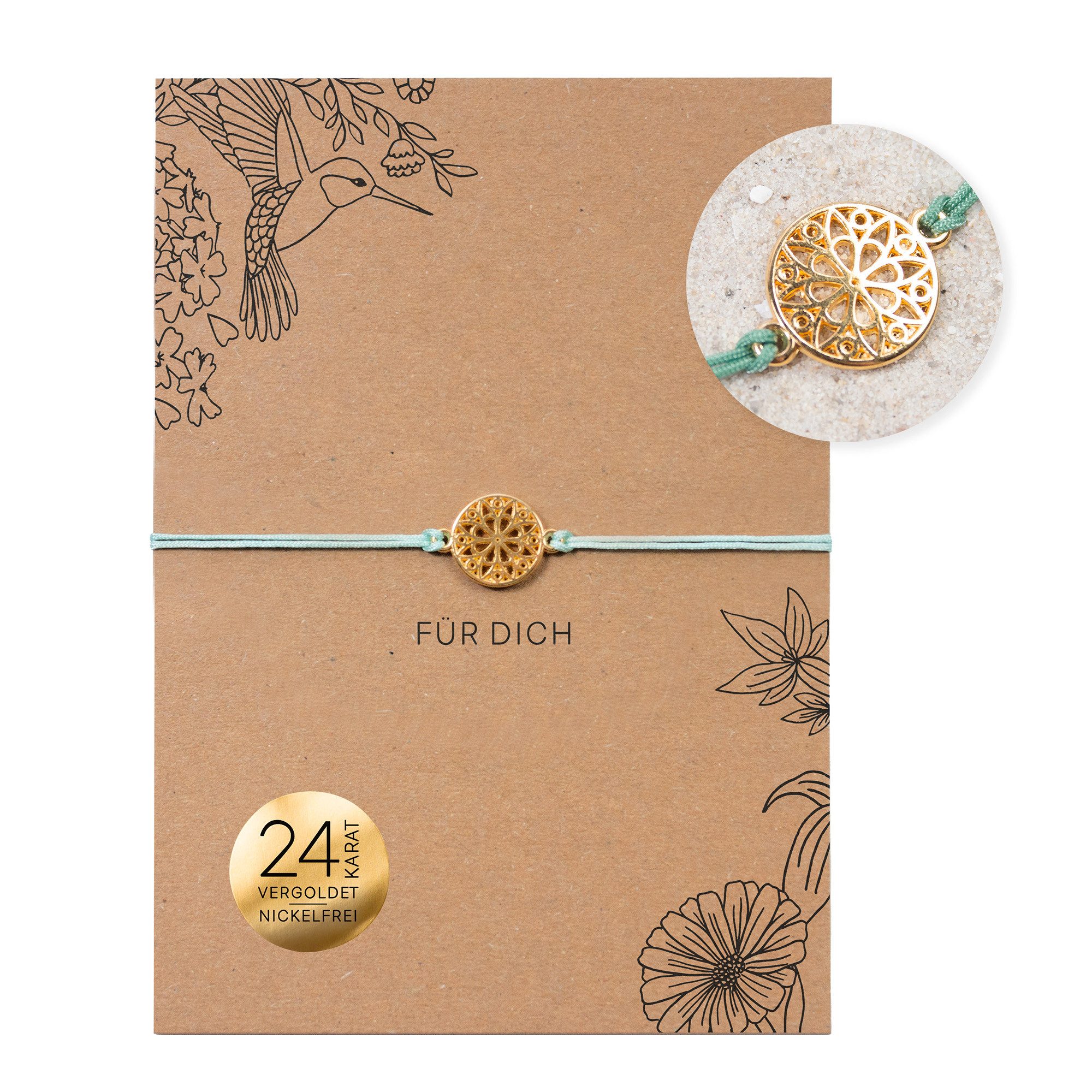 Bow & Hummingbird Armband Set Armband auf Karte - Mandala - Für Dich, 24 Karat vergoldeter Anhänger