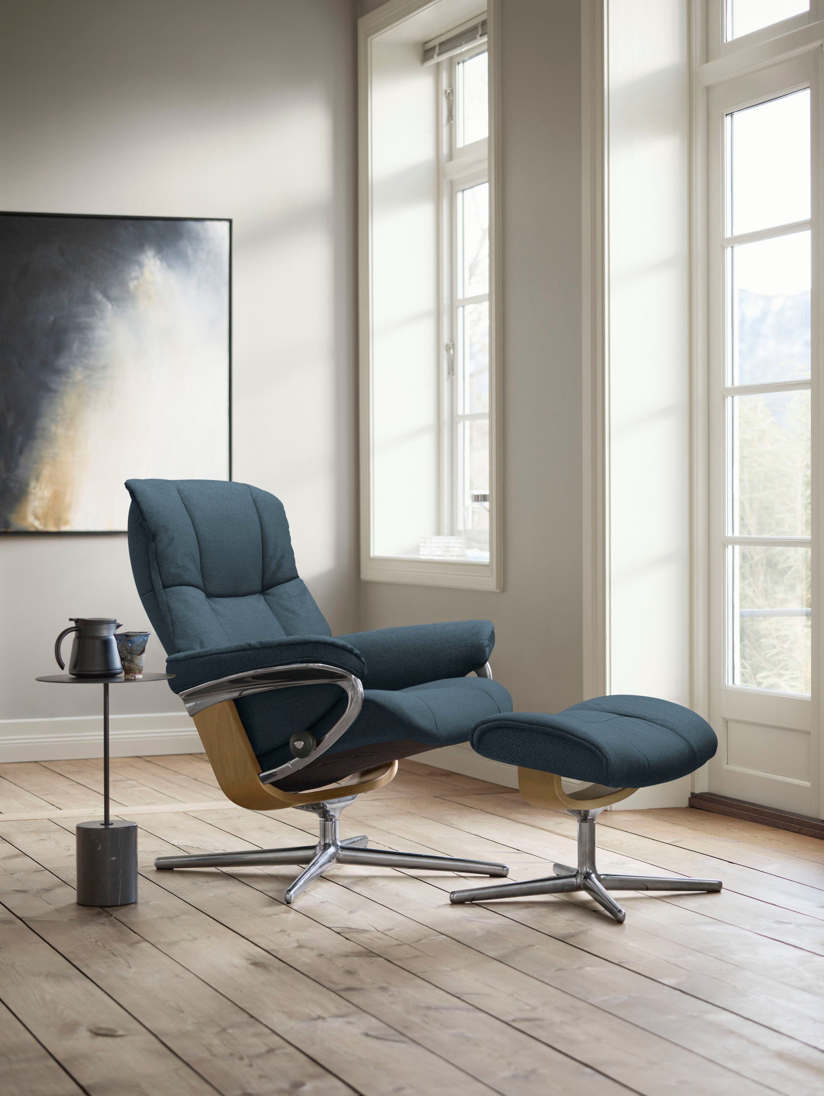 Stressless® Relaxsessel Mayfair (Set, mit mit Eiche M L, Größe Cross mit Hocker, Relaxsessel Base, S, Holzakzent & Hocker)