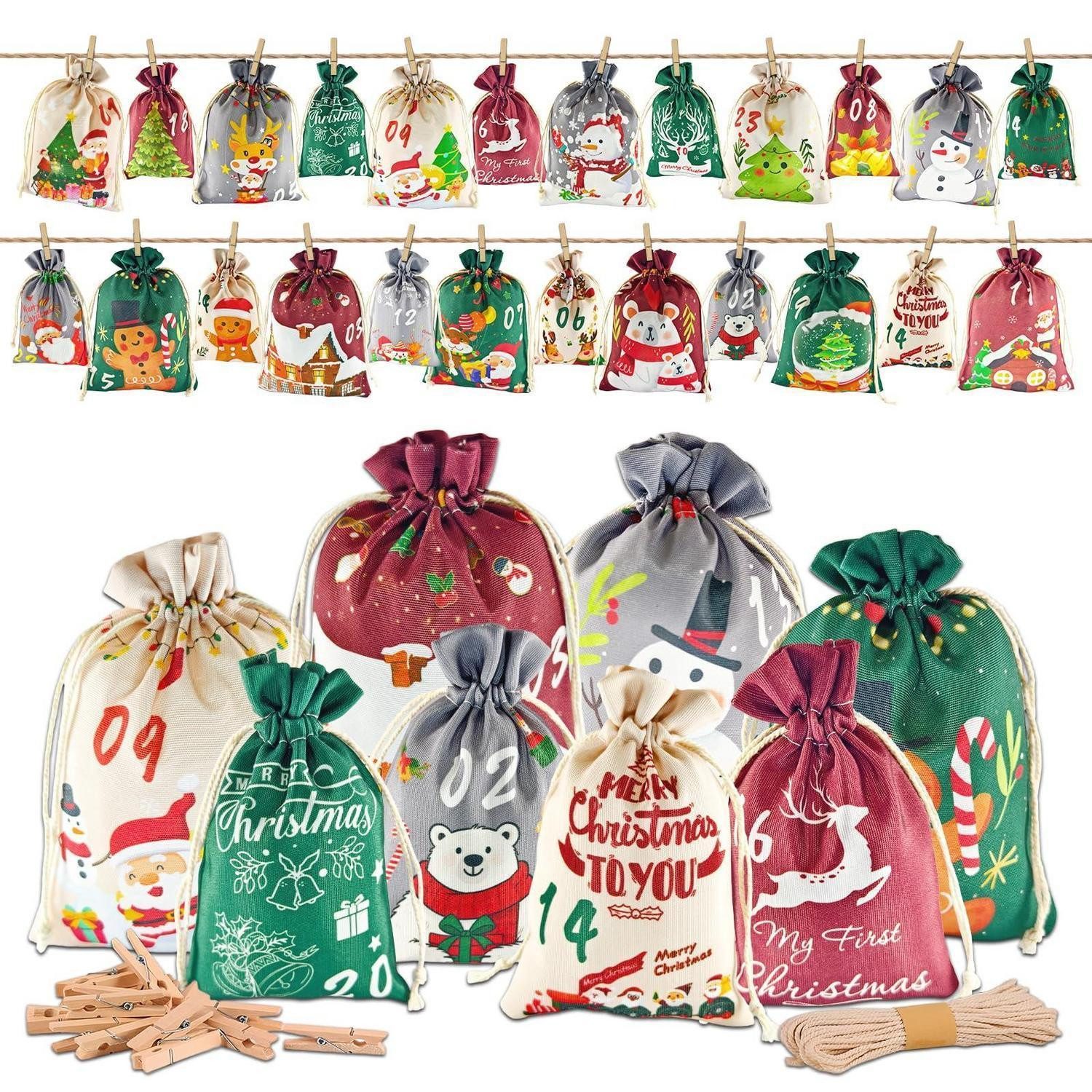 LuxusKollektion befüllbarer Adventskalender Adventskalender Kinder 24 Stk Stoff DIY 2 Größen