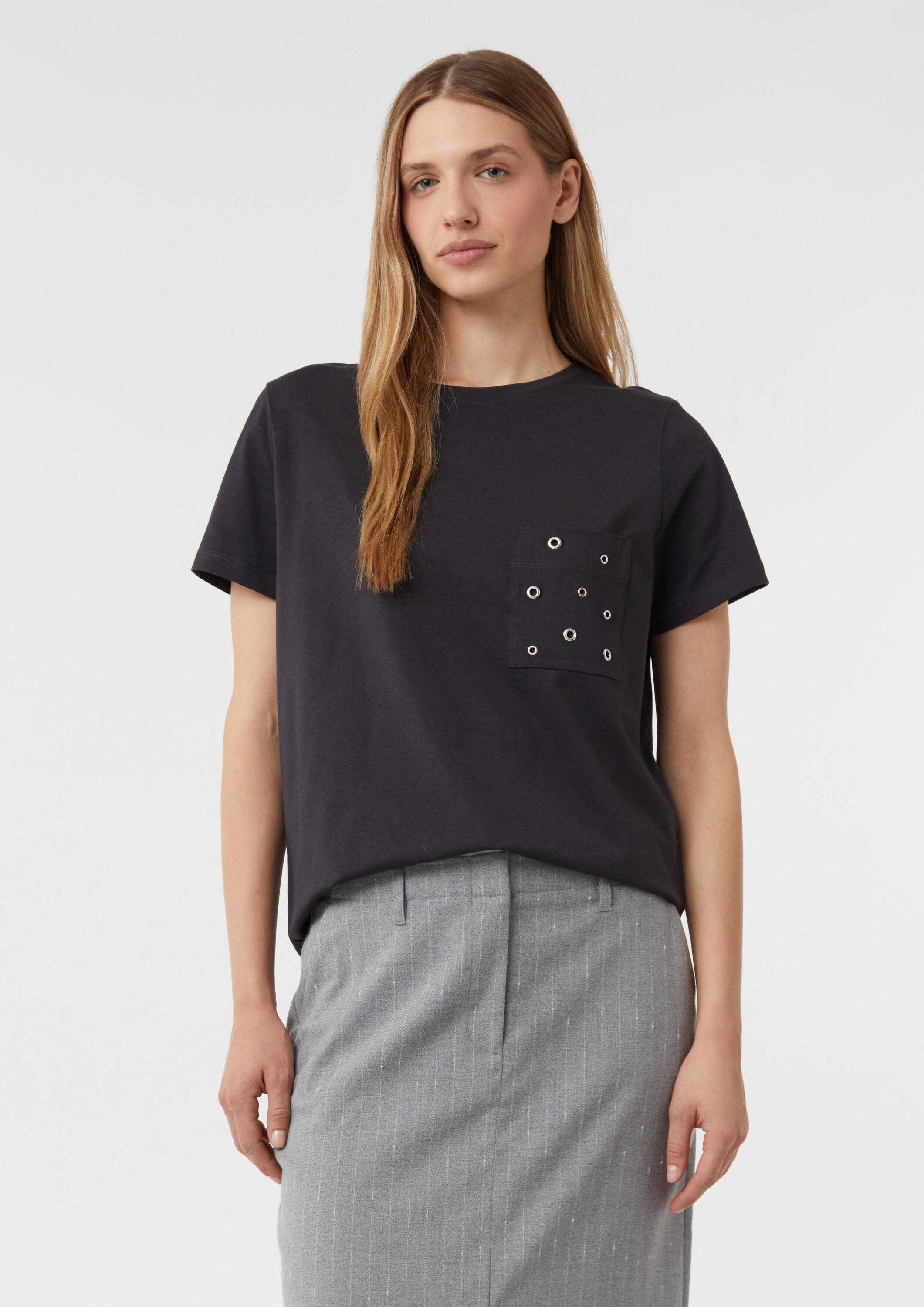 comma Kurzarmshirt T-Shirt T-Shirt mit Brusttasche und Nieten-Details günstig online kaufen
