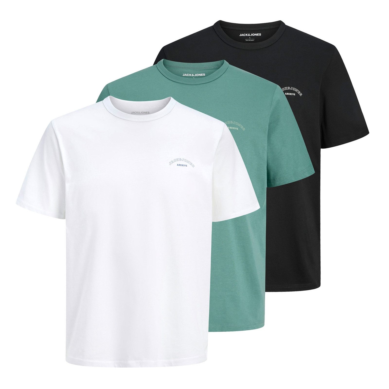 Jack & Jones T-Shirt 3er Pack College Logo Tee SS Crew Neck mit kleinem Markenprint