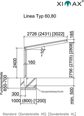 Ximax Einzelcarport Linea Typ 80 Sonderlänge-Edelstahl-Look, BxT: 273x556 cm, 240 cm Einfahrtshöhe, Aluminium