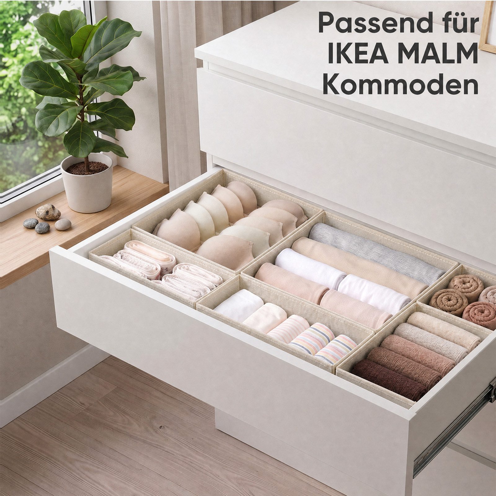 Sekey Aufbewahrungsbox Aufbewahrungsboxen Set us Vliesstoff Faltbare Stoffboxen Organizer (6 St), Beige S (28×28×13×2, 14×28×13×2, 14×14×13×2) – für Schubladen/ – Bild 2 von 5