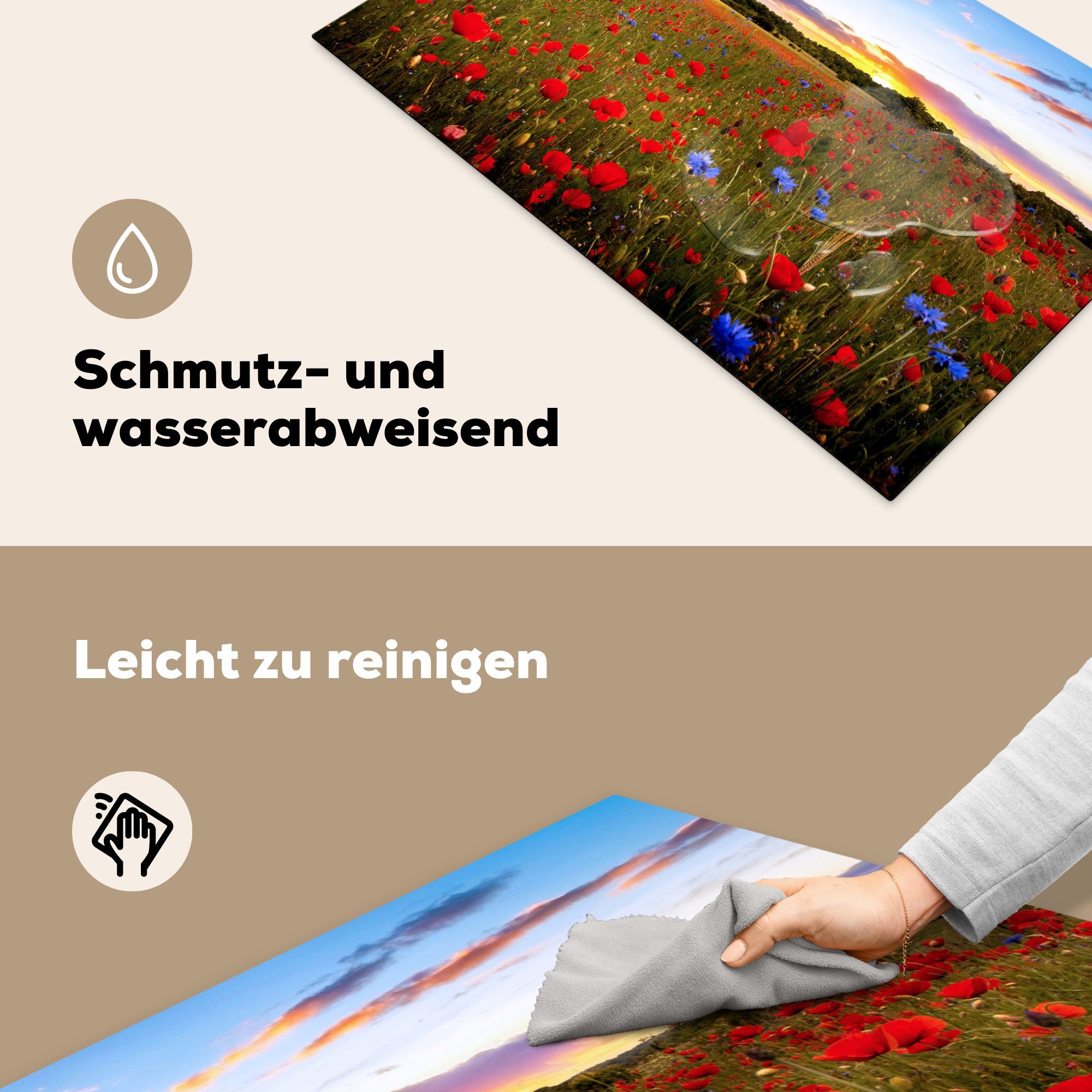 MuchoWow Herdblende-/Abdeckplatte Blumenwiese 83x51 für - küche (1 Rot, Arbeitsplatte Ceranfeldabdeckung, - Mohnblumen tlg), Vinyl, cm
