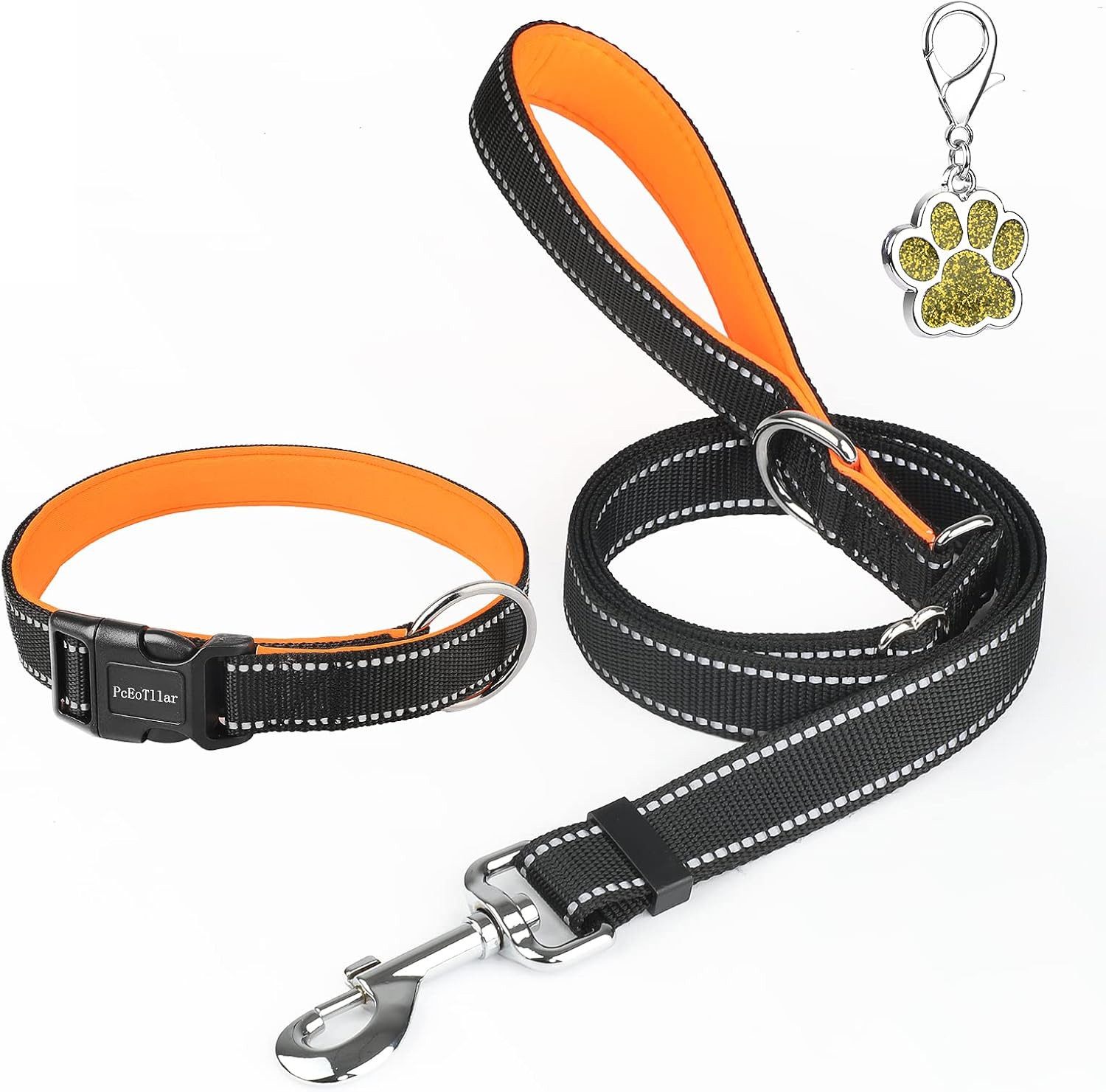 LA CUTE Hundeleine Hundehalsband & Leine Set reflektierend, gepolstert, verstellbar, (Hundehalsband & Leine Set für kleine, mittelgroße & große Hunde, Hundehalsband & Leine Set, gepolstert, verstellbar, reflektierend), Reflektierendes Hundehalsband & Leine mit gepolstertem Griff