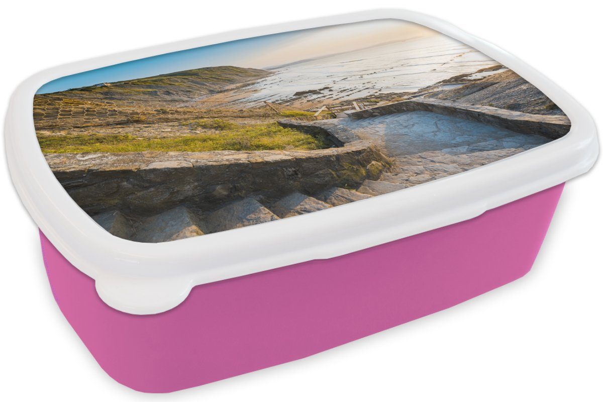 Erwachsene, Kinder, Snackbox, Meer Steine, - Kunststoff Treppe für Kunststoff, Brotbox Lunchbox Brotdose MuchoWow Mädchen, (2-tlg), rosa -