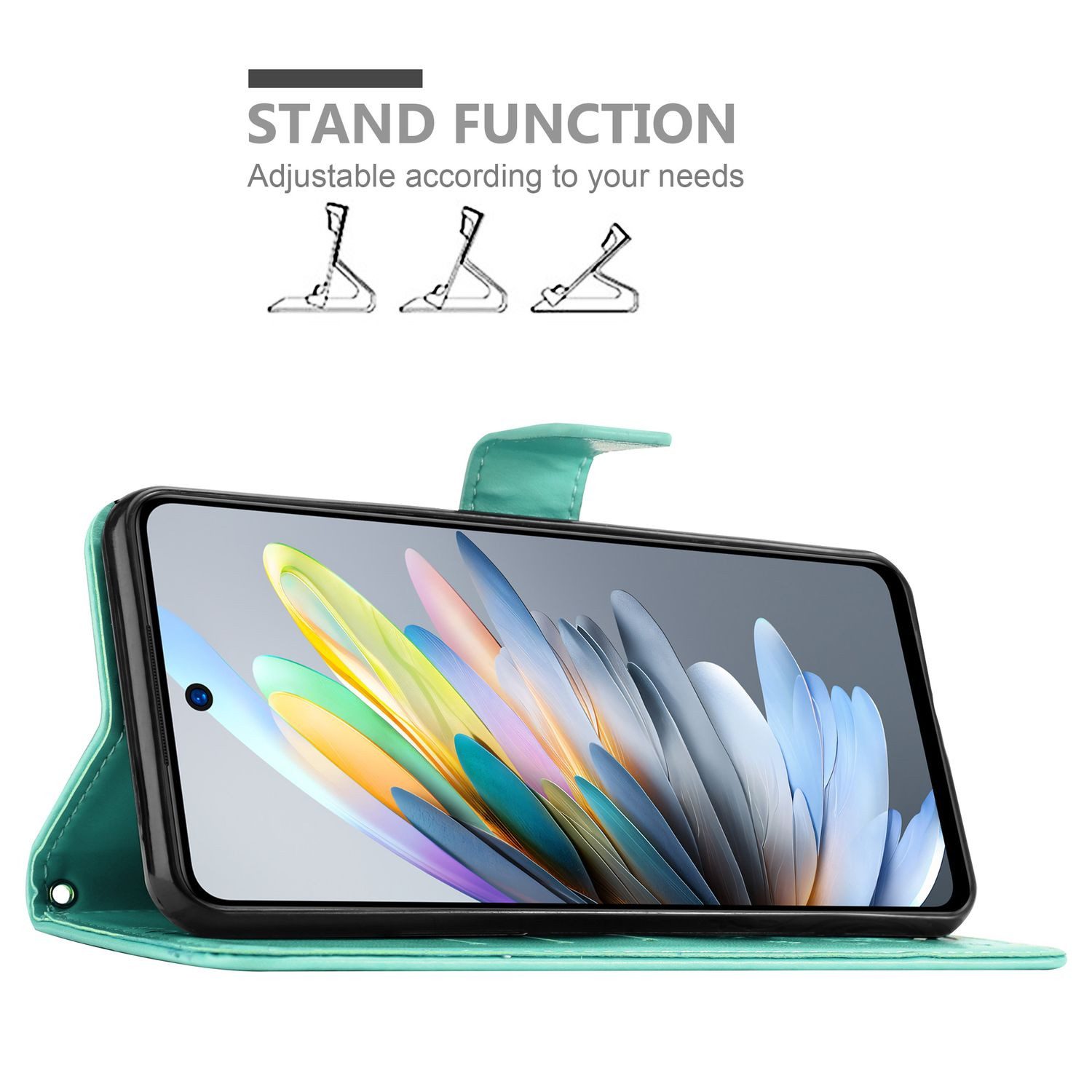 Cadorabo Handyhülle für ZTE Blade A75 4G Hülle ZTE Blade A75 4G, Hülle Schutzhülle Blumen Flower mit Standfunktion Kartenfach Magnet