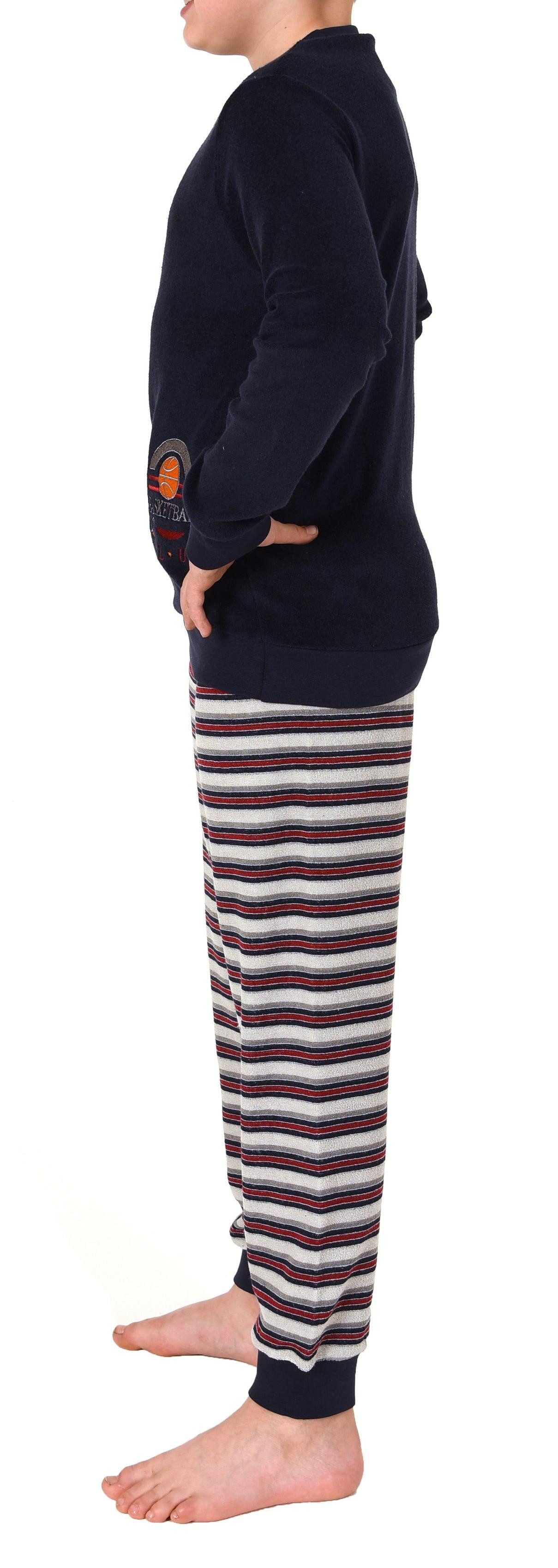 Normann Pyjama Jungen Frottee langarm Schlafanzug mit Bündchen und Basketball-Motiv – Bild 3 von 5
