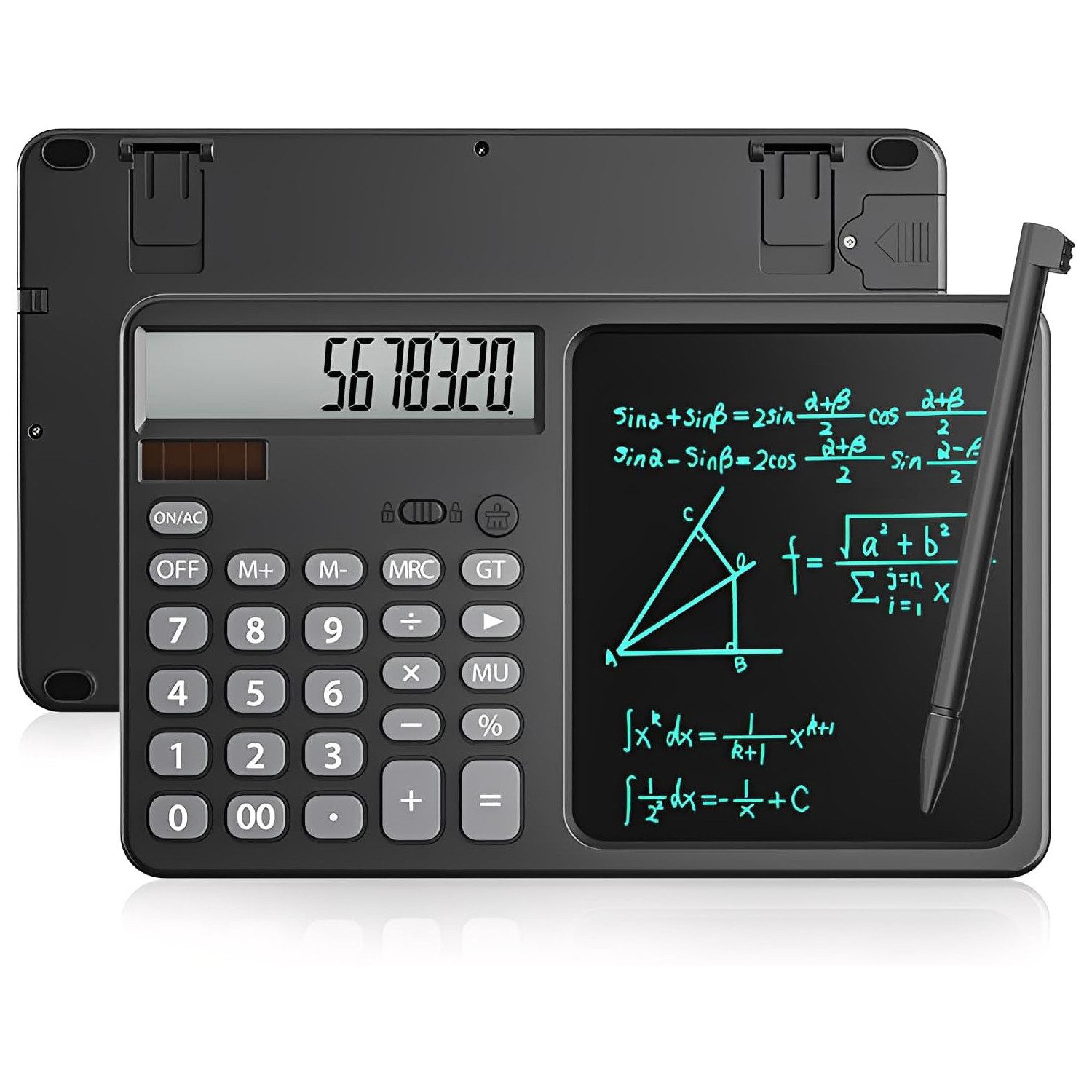 ibettertec Taschenrechner Multifunktionaler Taschenrechner mit Stift löschbarem Schreibtablet, 12-stelliges Großes Display,für Büro, Schule, Zuhause und Unternehmen