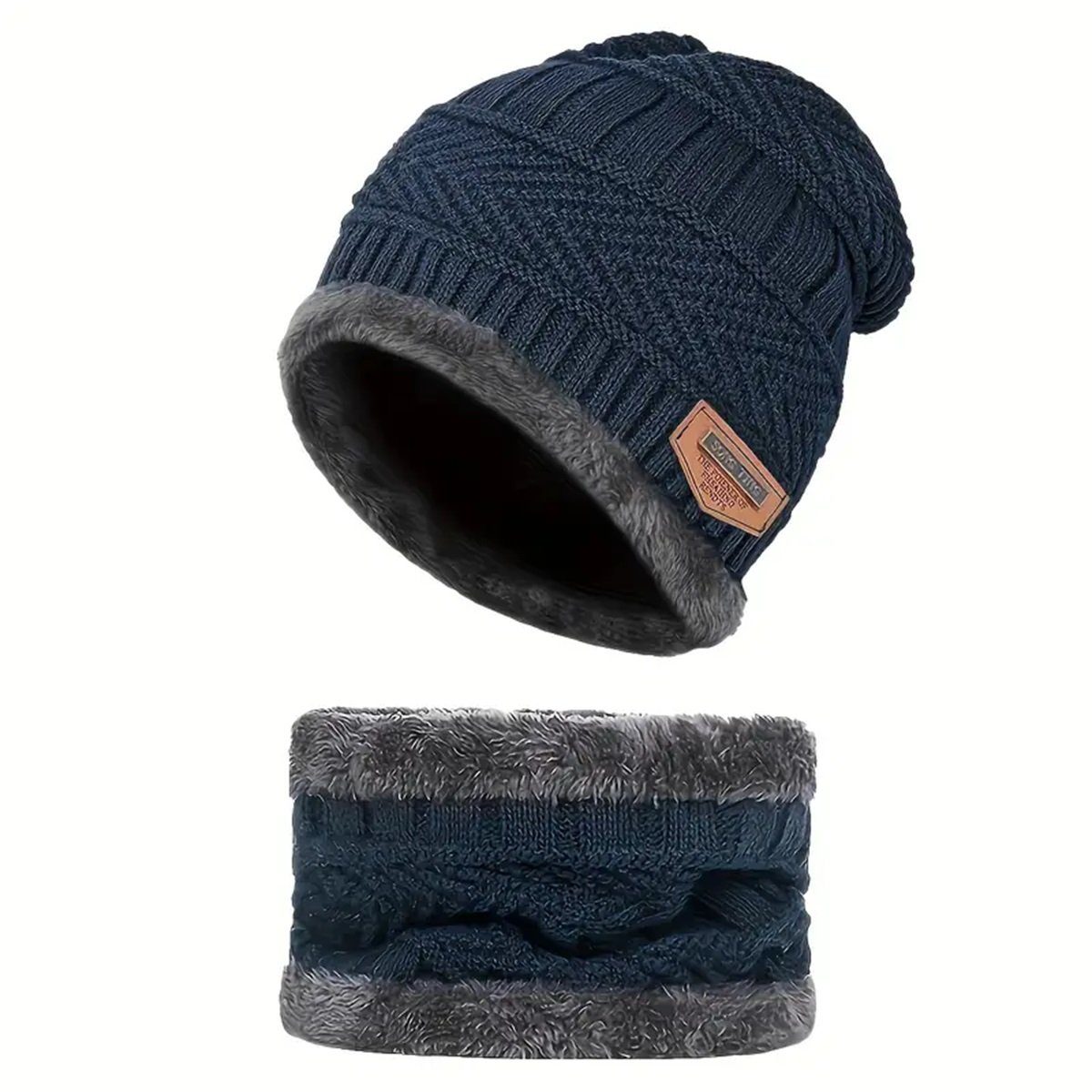 Selef Creation Mütze & Schal Warmes Beanie Mütze Schal Set für Winter, Gefüttert (2) Blau
