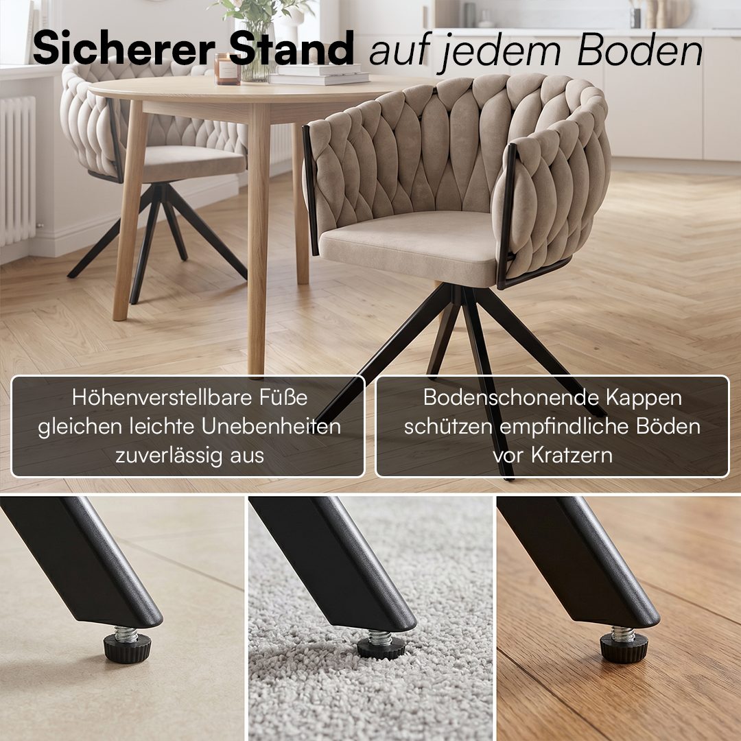 skølm Esszimmerstuhl & Drehstuhl Sudri mit Samtbezug gepolstert (2er Set, macchiato, Metallgestell, 2 St), Armlehnenstühle in Flecht-Look, verfügbar als 4er/6er – Bild 5 von 5