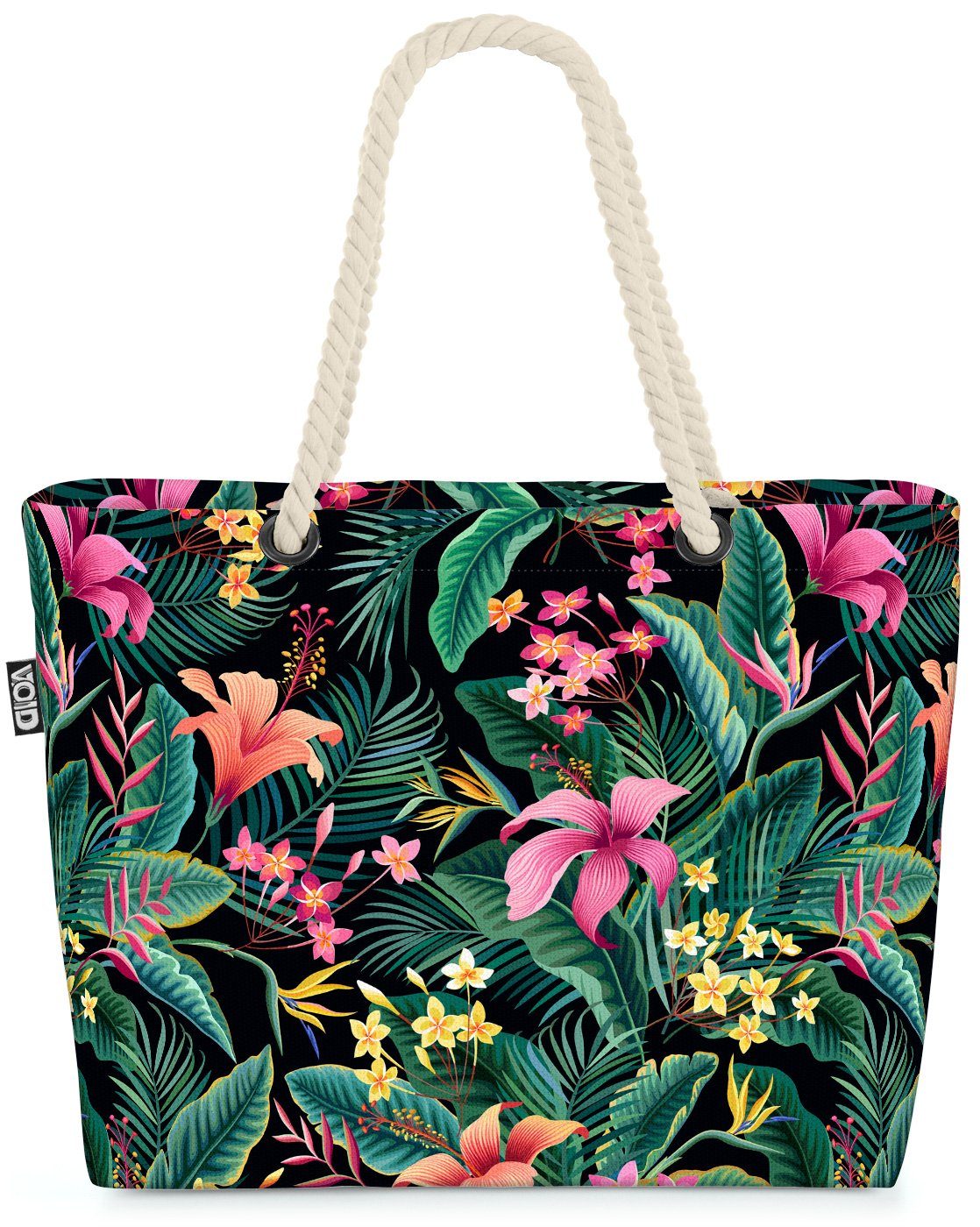 VOID Strandtasche (1-tlg), Tropenwald Palmen Blumen Beach Bag Blüten-Blätter Tropen tropisch Reise Urlaub