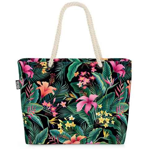 VOID Strandtasche (1-tlg), Tropenwald Palmen Blumen Beach Bag Blüten-Blätter Tropen tropisch Reise Urlaub