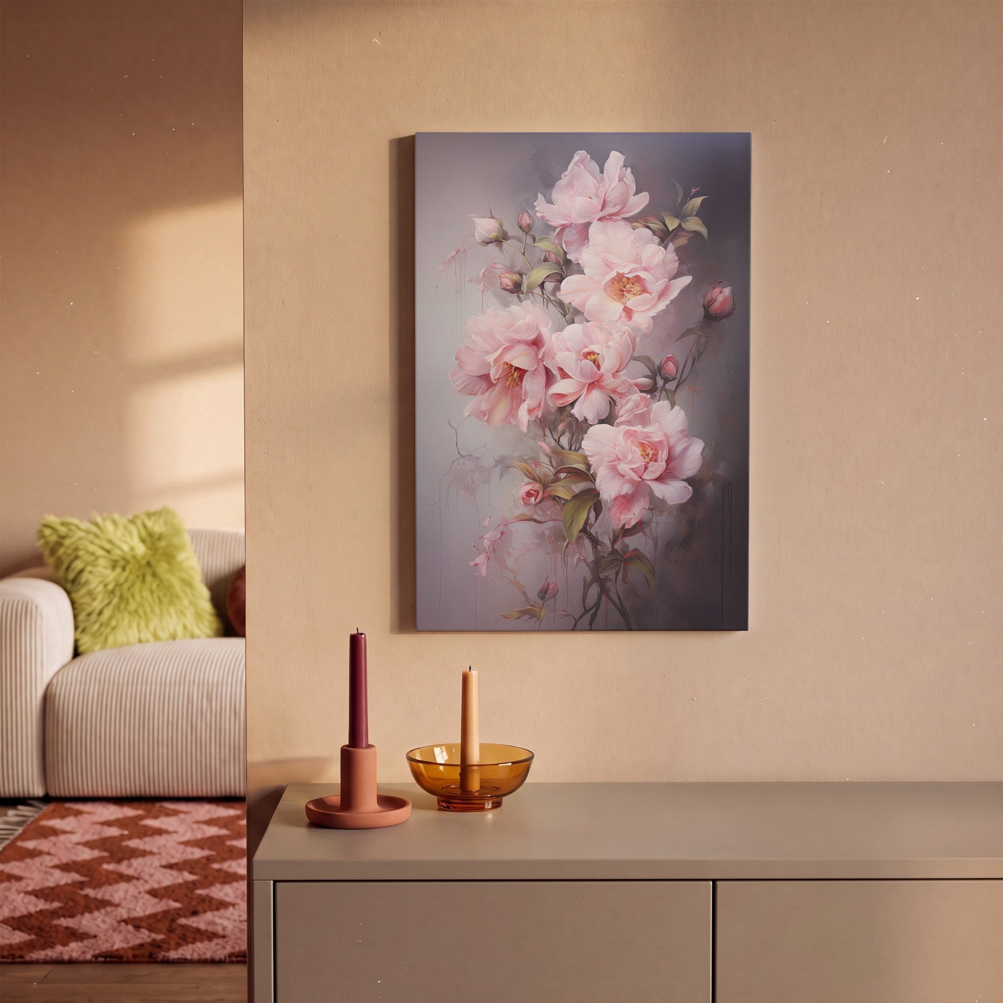 OneMillionCanvasses® Leinwandbild Rosen - Blumen - Rosa - Kunst - Aquarell, Fotodruck (1 St), Leinwand Canvas Wandbild, Wanddekoration 20x30 cm – Bild 2 von 5