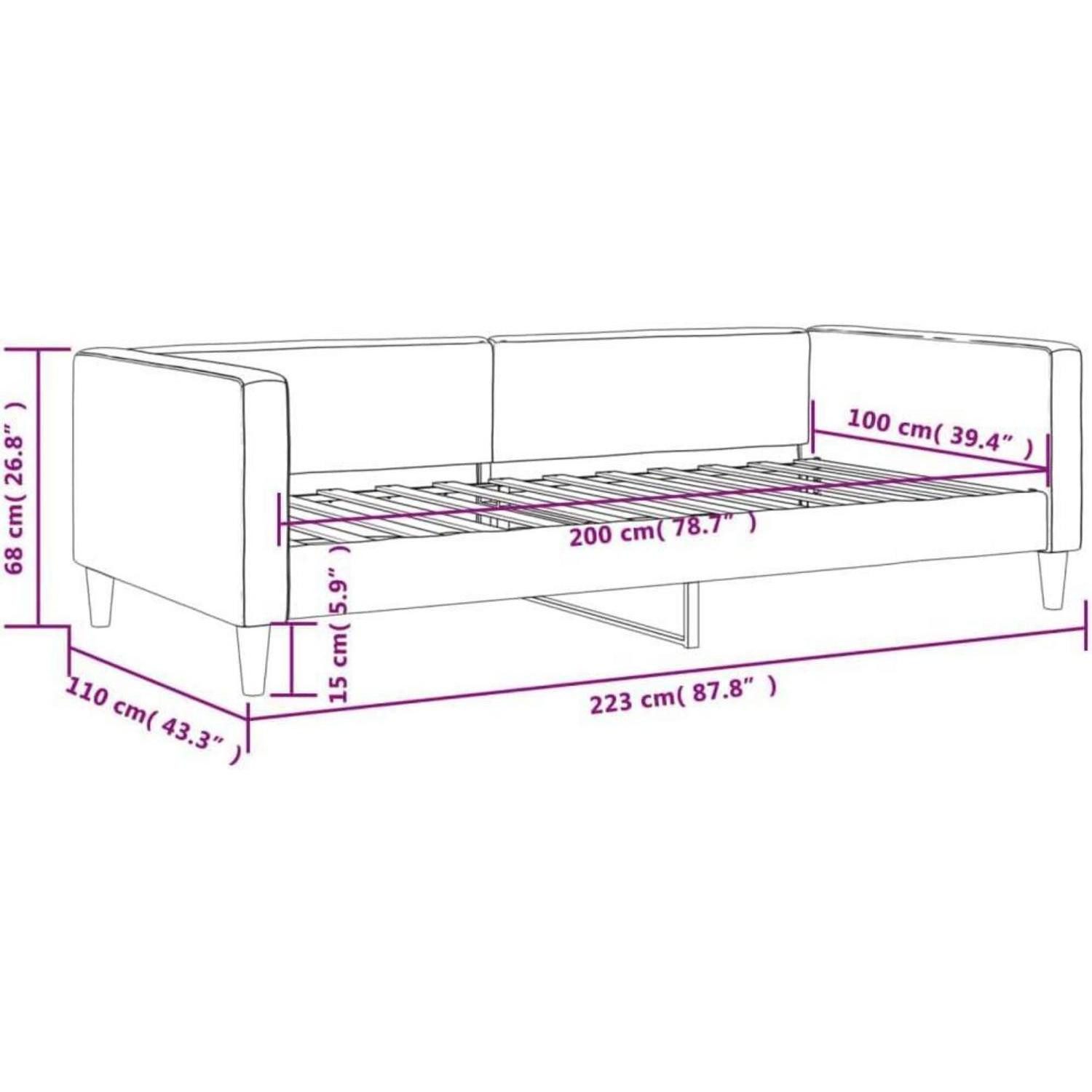 LuxusKollektion Schlafsofa Sofabett umwandelbar Stoff 2 Sitzer 100 x 200 ohne Matratze Dunkelgrau