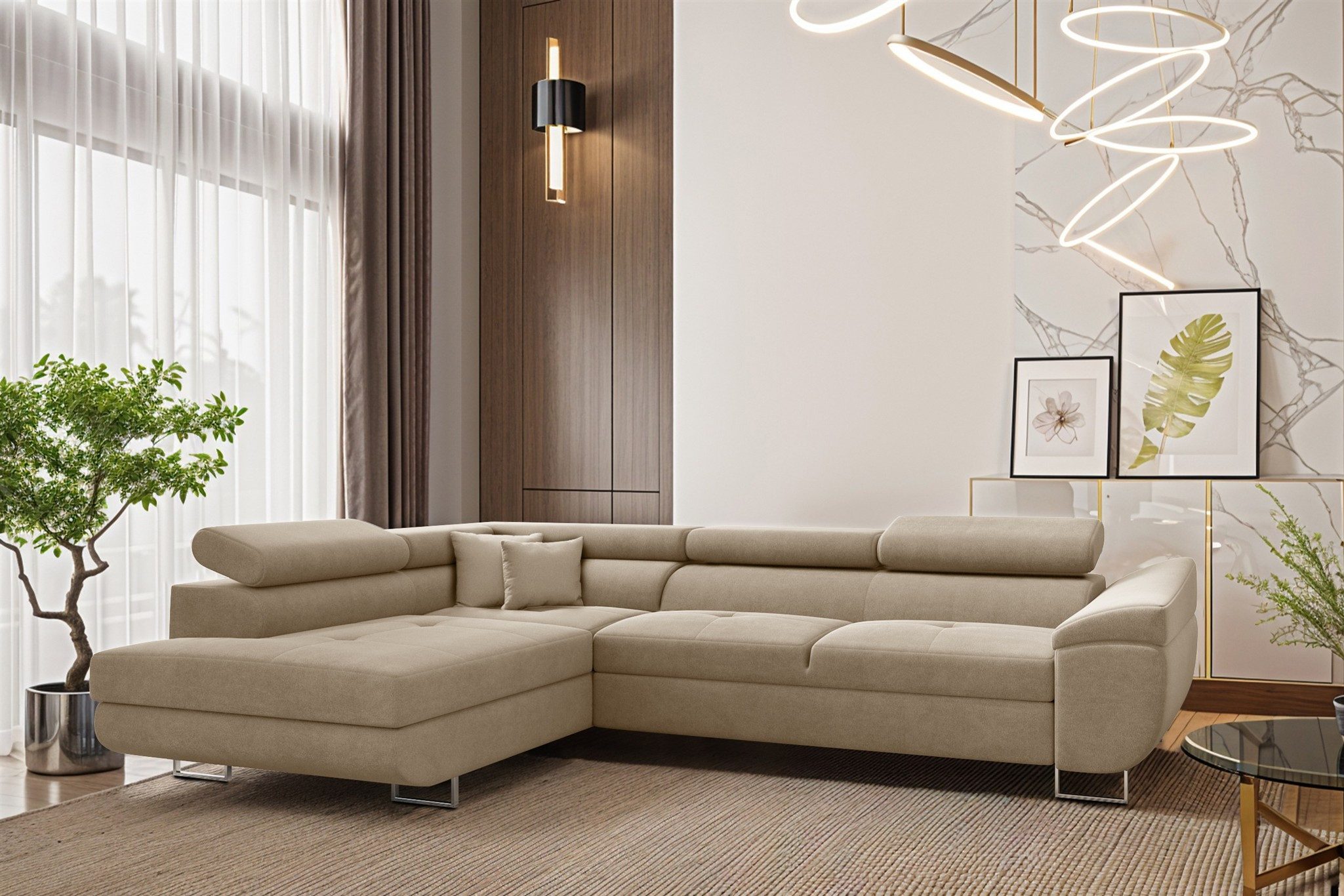 Fun Möbel Ecksofa Schlafsofa Sofa FUN ALEXIS in Velourstoff Nova, Ottomane Links oder Rechts, Rundumbezug