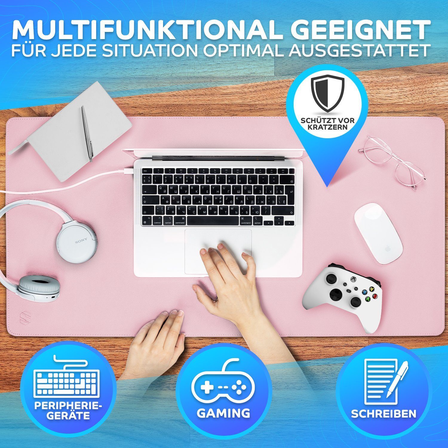 MAXLVL Gaming Mauspad Schreibtischunterlage - Mauspad mit Vernähte Kanten - abwaschbar (80x40 cm, Schreibtisch Unterlage für Büro), Tischunterlage Schreibtisch  – Bild 4 von 5