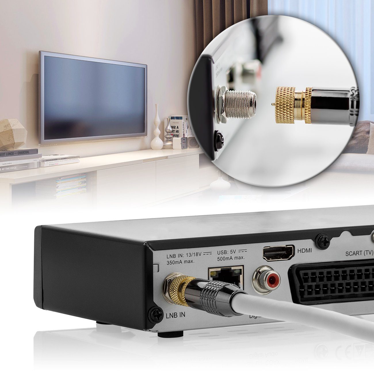 vergoldet F-Stecker 1m F-Stecker METALL SAT-Kabel deleyCON HDTV SAT - deleyCON - zu Kabel