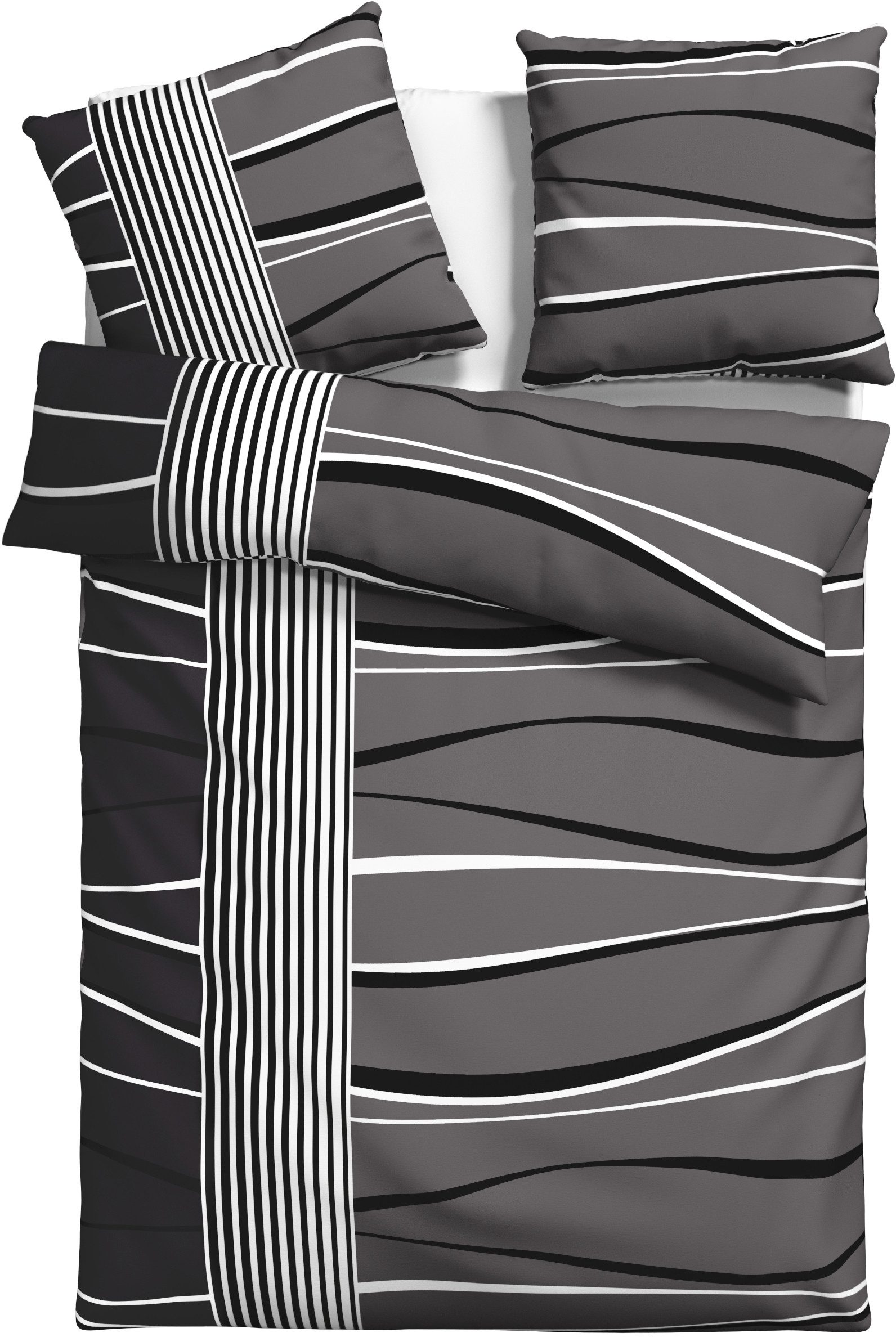 OTTO home Bettwäsche Renu in Gr. 135x200 oder 155x220 cm, Linon, 2 teilig, Bettwäsche aus Baumwolle, grafische Bettwäsche mit Wellen-Design
