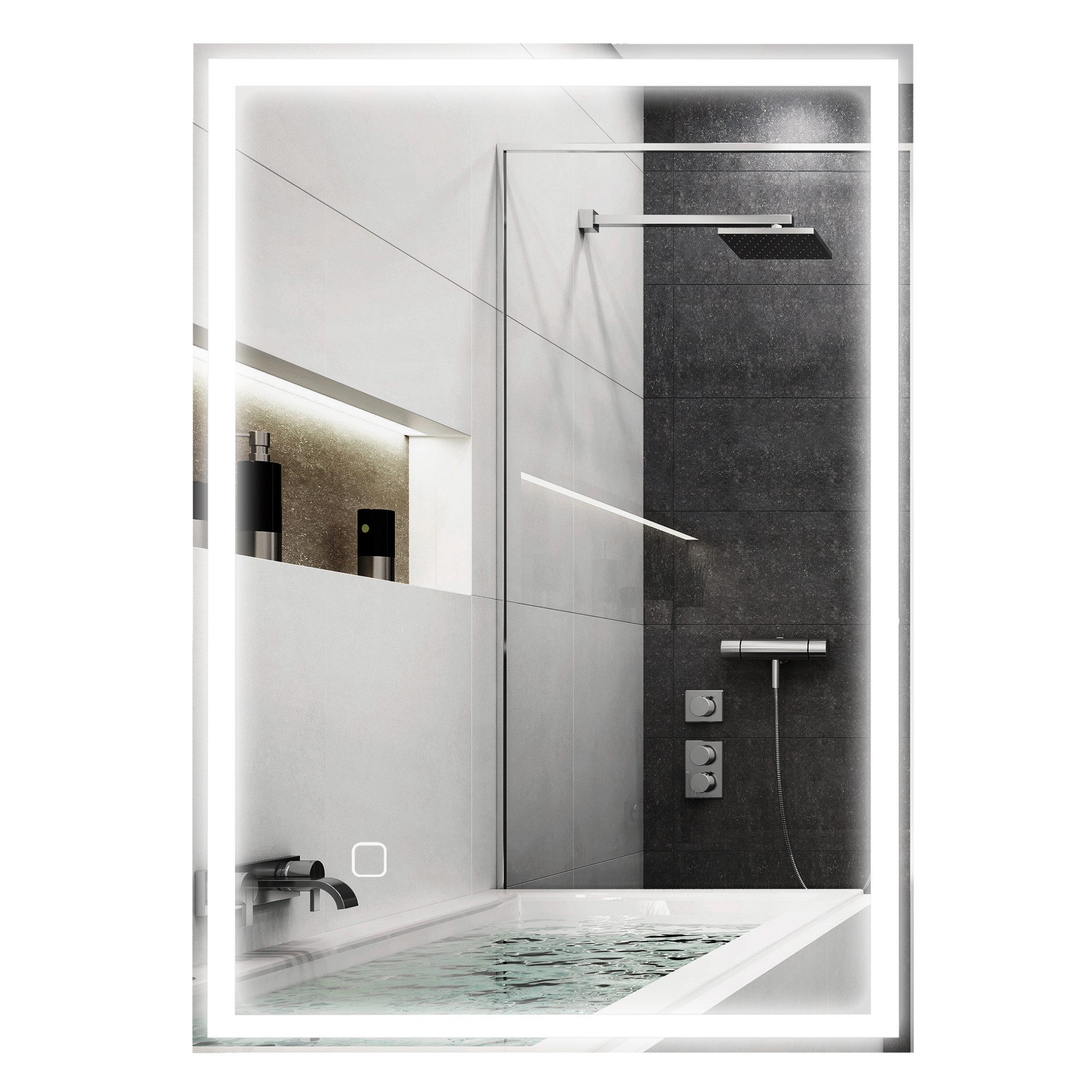 HOMCOM Badspiegel Badezimmerspiegel mit LED-Leuchte (WC Spiegel, 1-St., Wandspiegel), Silber 50 x 70 x 4 cm