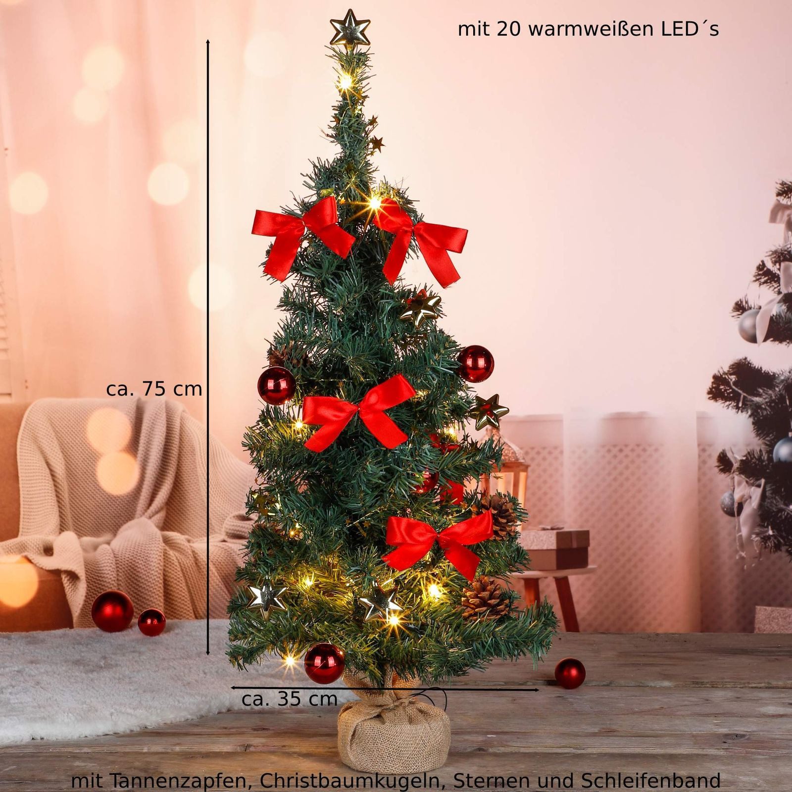 Gravidus Künstlicher Weihnachtsbaum Christbaum dekoriert Weihnachtsbaum Tannenbaum künstlich grün 75cm