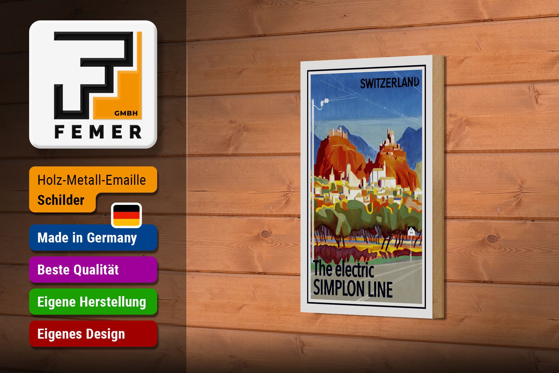 Femer GmbH Holzbild Reise 12x18 cm Schweiz The electric Simlon line, (1 St), Glatte Holzfaserplatte (MDF), vorn beschichtet