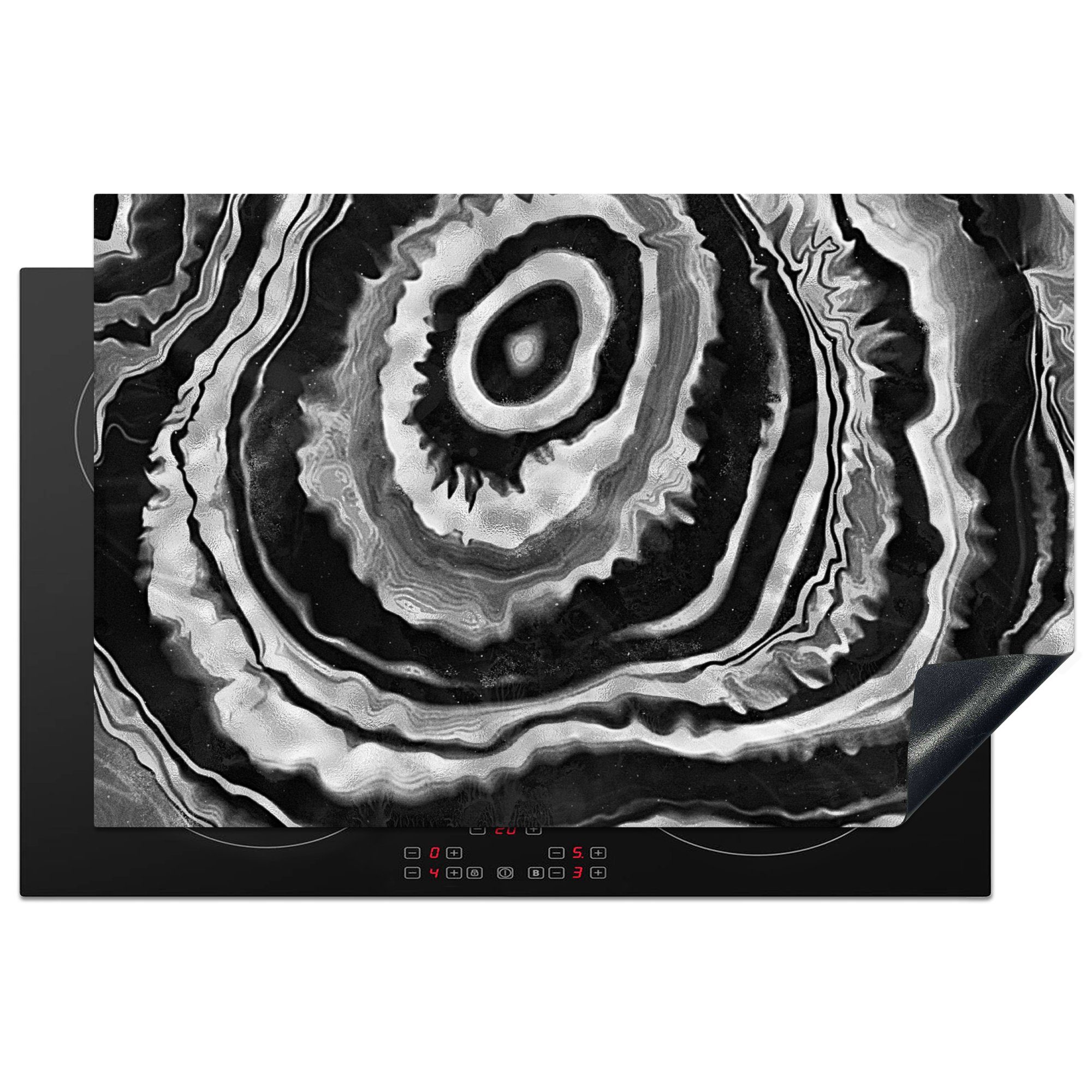 MuchoWow Herdblende-/Abdeckplatte Marmor - Schwarz - Kreis, Vinyl, (1 tlg), 81x52 cm, Induktionskochfeld Schutz für die küche, Ceranfeldabdeckung