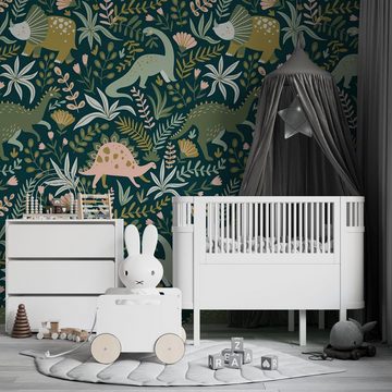 Unik Nordic Kindertapete Vliestapete Dinos Muster (250/280/300 cm Höhe) #1014, glatt, grafisch, (Komplettsatz für eine Wand, Vlies, Fototapete, ausdünstungsfreier Druck), Geeignet für alle typischen Oberflächen. Auch Decken oder Schrägen.