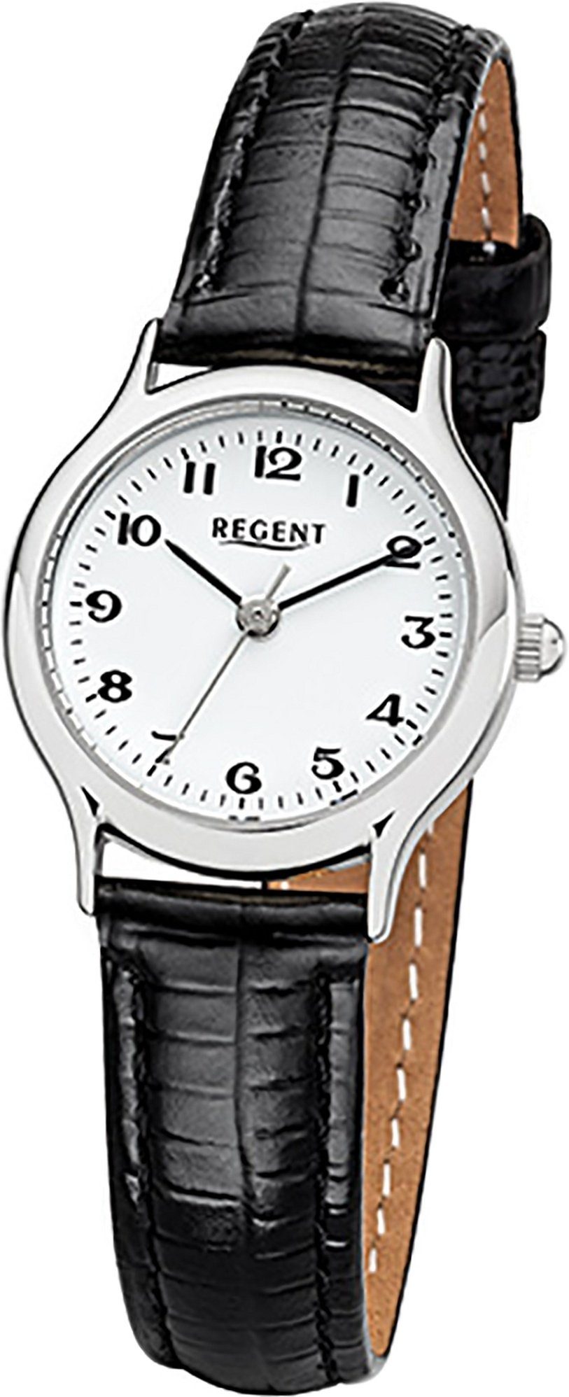 Regent Quarzuhr Regent Leder Damen Uhr F-972 Quarzuhr, Damenuhr mit Lederarmband, rundes Gehäuse, klein (ca. 24mm), Elegant-S