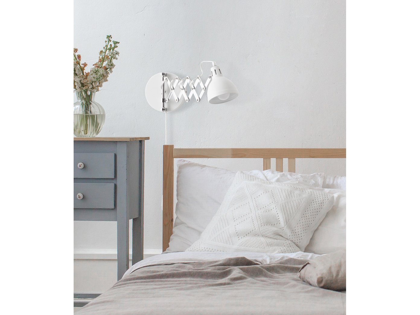 Reality Leuchten LED Wandleuchte, LED wechselbar, Warmweiß, innen mit Schalter und Stecker Leselampe Wand Nachttisch Bett bis 53cm