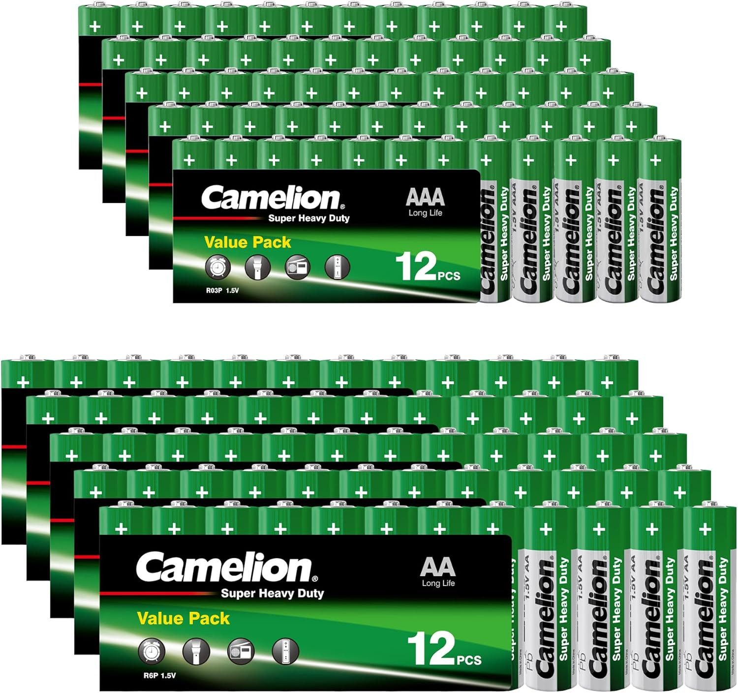 Camelion Batterien Set, 60 Stück AA + 60 Stück AAA Batterien Batterie, (120 St), 120x (60xAA+60xAAA) im Paket & 1,5V